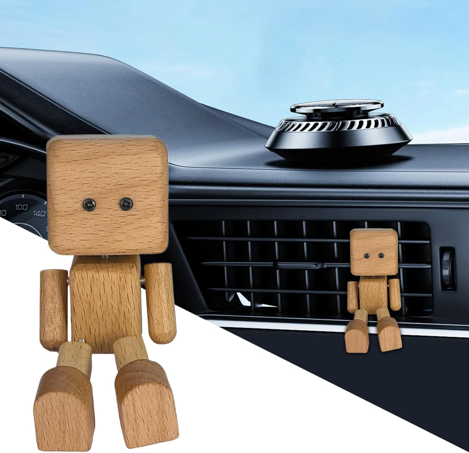 Shaking Wooden Man, Cute Shaking Feet Wooden Man Doll Figurine, Automotive Interior Decorations Display Ornaments for Long Driving Shelf Road Trip Home Desk Tabletop - Covered Beech image number 3
