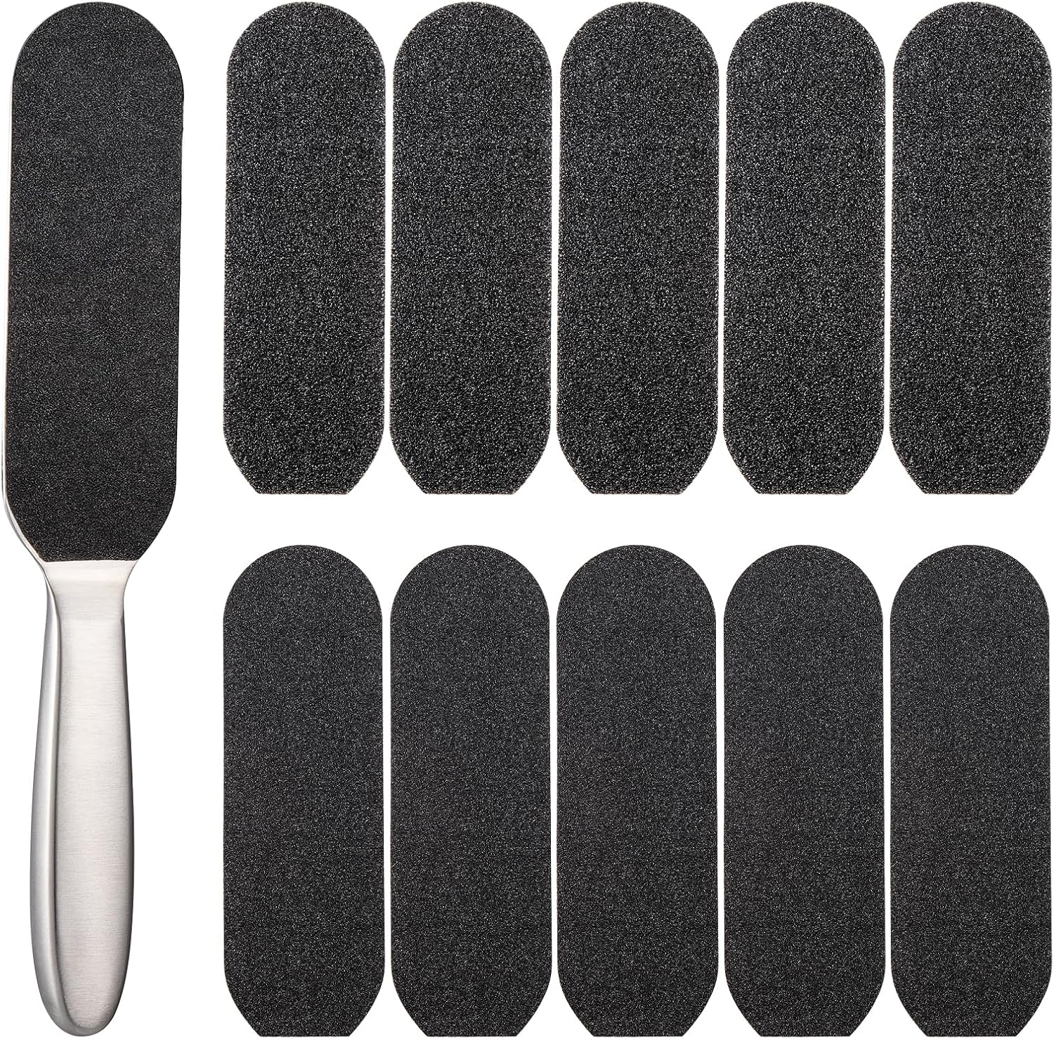 Hongien Pedicure Foot File and Hard Skin Callus Remover 1 X Stainless Steel Handle 10 X Foot File Coarse Fine Grain Foot Files for Hard Skin for Home Pedicure image number 2