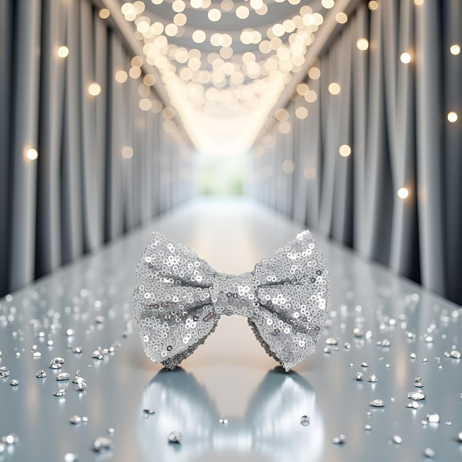 1Pc Silver 4 Inches Girls Sequin Glitter Sparkle Hair Bow Clip Accessories, Clips Barrettes, Hair Clips, Hair Styling Accessories image number 5