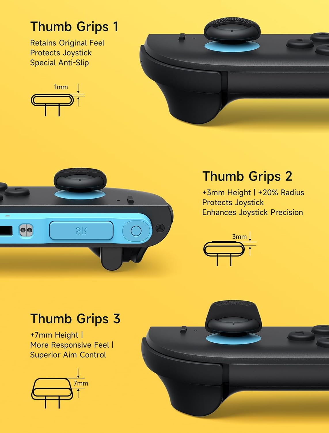 JSAUX Thumb Grips for Nintendo Switch 2 (2025), Switch Thumb Grip Caps, Ergonomic Design, Enhanced Grip, Comfortable & Durable, Joycon Grip Button Stick Cover - Black, Blue and Orange, 6Pairs(12Pcs) image number 5