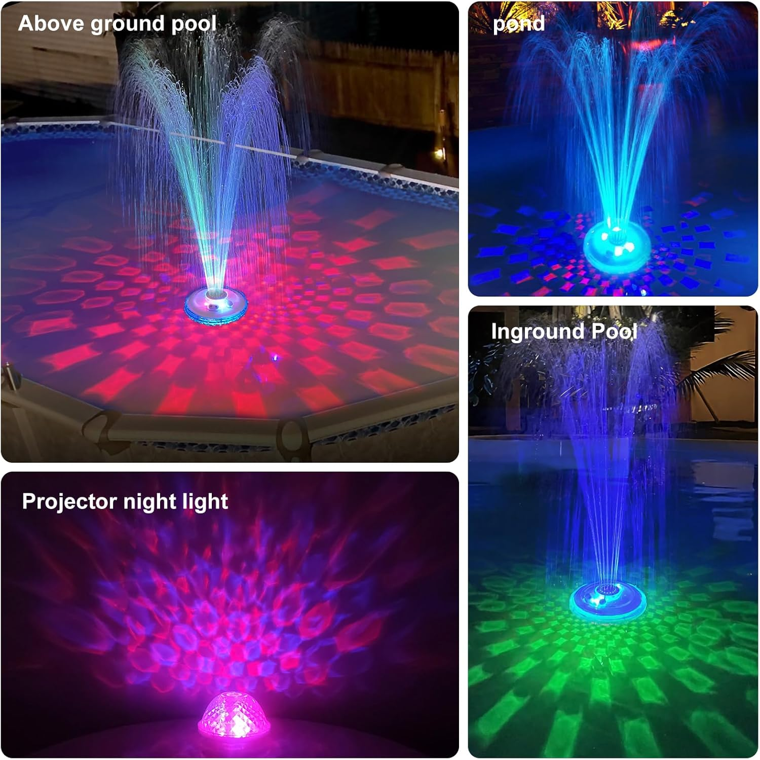 Floating Pool Fountain with Underwater Light Show,Pool Water Fountains Pool Fountains with Anchor,2 Spray Modes Swimming Pool Fountain Pump,Pool Fountain for Inground above Ground Pools-1Pc image number 5