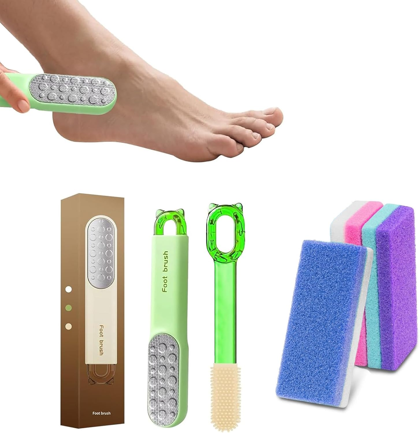 3-In-1 Pedicure Scrubber Tool - Foot Pumice Stone,Stainless Steel Dual-Sided Foot File & Callus Remover, Durable Easy-To-Clean Rasp for Hard Dead Skin, Corn Removal & Soft Feet,Dry & Wet Use (Green,5 PCS) image number 6