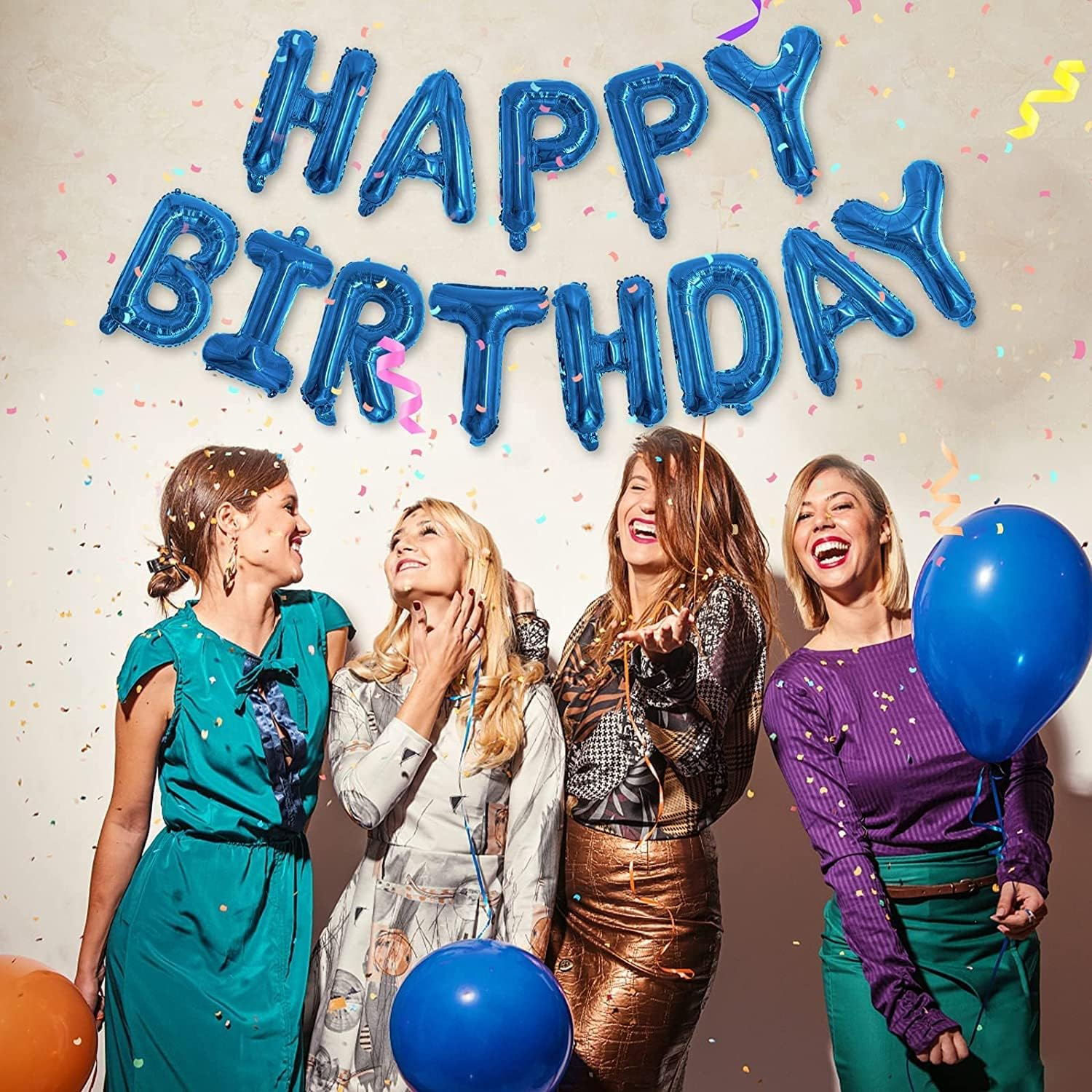 Blue Happy Birthday Balloons for Men Boy, 13PCS Letters Balloons 2 PCS Giant Star Foil Balloons 4 PCS Confetti Balloons 6 PCS Latex Balloons Birthday Party Decorations and Supplies Balloons - Black Gold image number 3