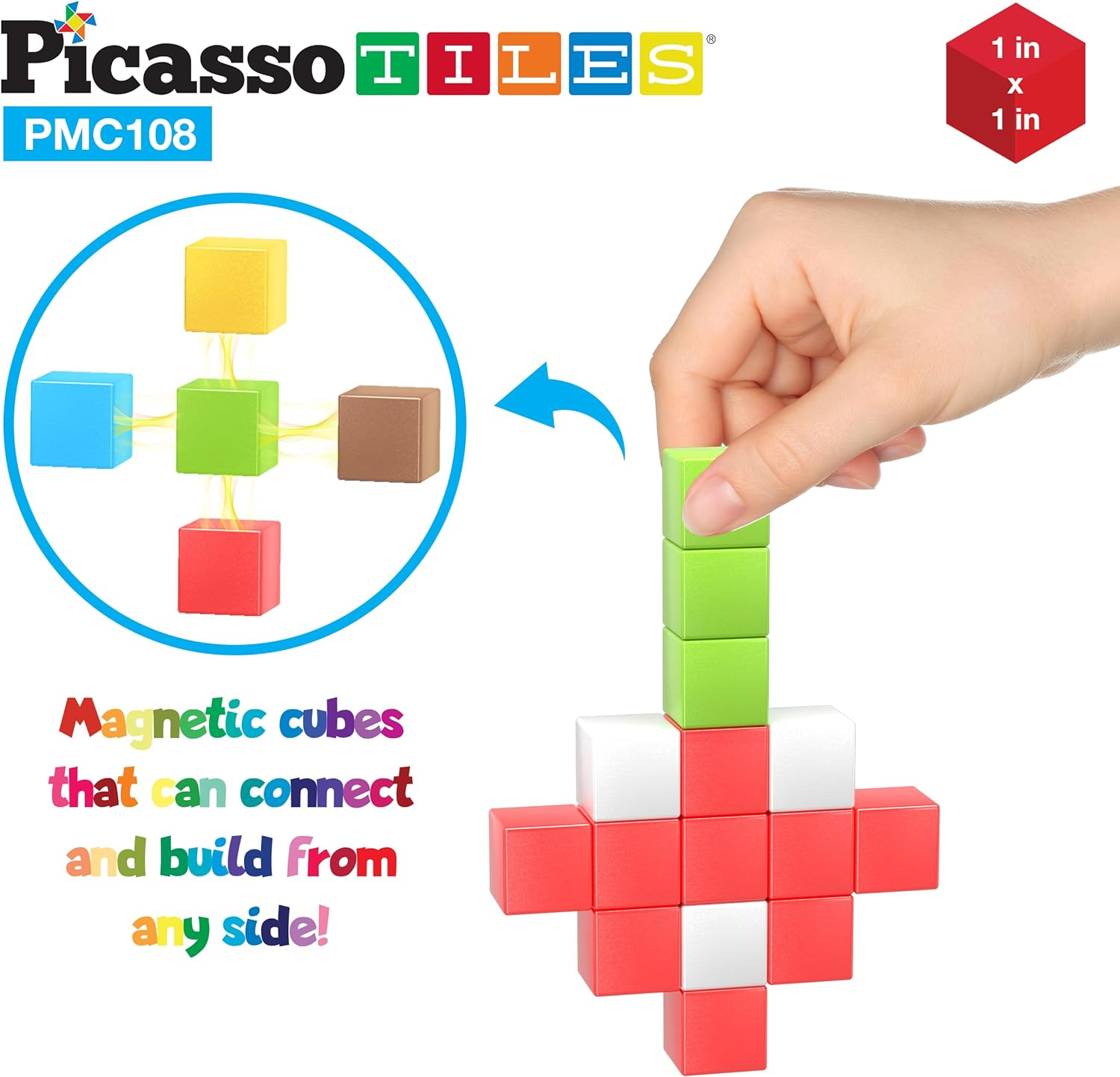 Magnet Cube Building Block 108 Pieces 1" Magnetic Cubes Toy Construction Building Blocks Educational Sensory Toys with Idea Book for School & Preschool Kids Boys Girls Toddler Picassotiles PMC108 image number 4