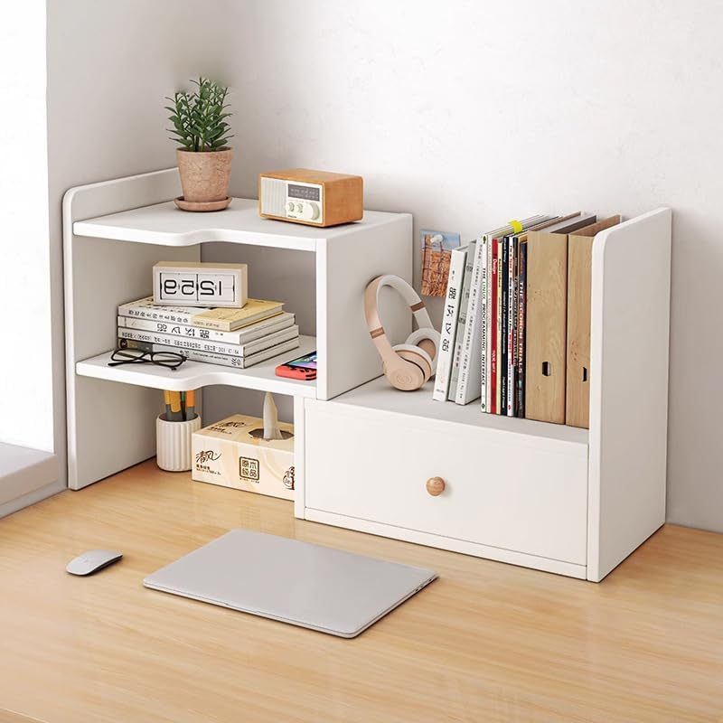 Desktop Bookshelf, Desktop Shelf Desk Organizer Dormitory Study Desk Multilayer, 60Cm Lenghth White, White Right Door 30CM image number 1