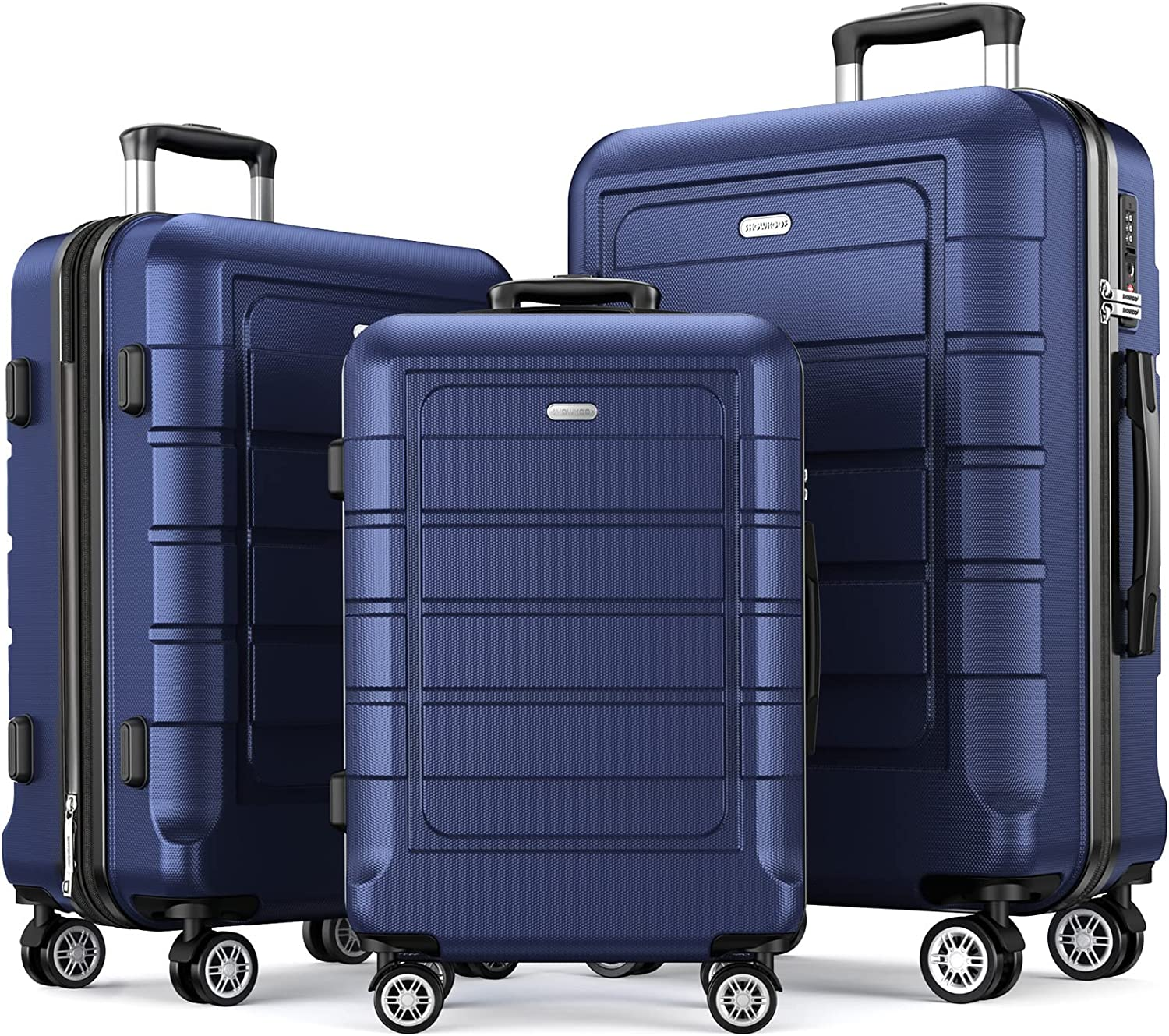 SHOWKOO Luggage Sets Expandable PC+ABS Durable Suitcase Double Wheels TSA Approved Lock Deep Blue 3Pcs image number 3