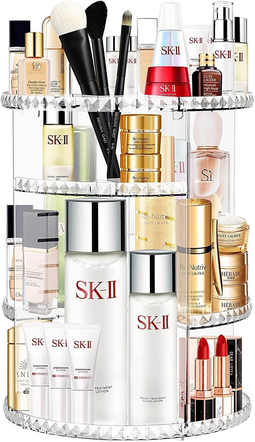 Makeup Organizer 360 Degree Rotating, Adjustable Makeup Display Case, Large Capacity, Fits Jewelry, Makeup Brushes, Lipsticks and More, Perfect Makeup Organizer on the Dresser (Clear) image number 3