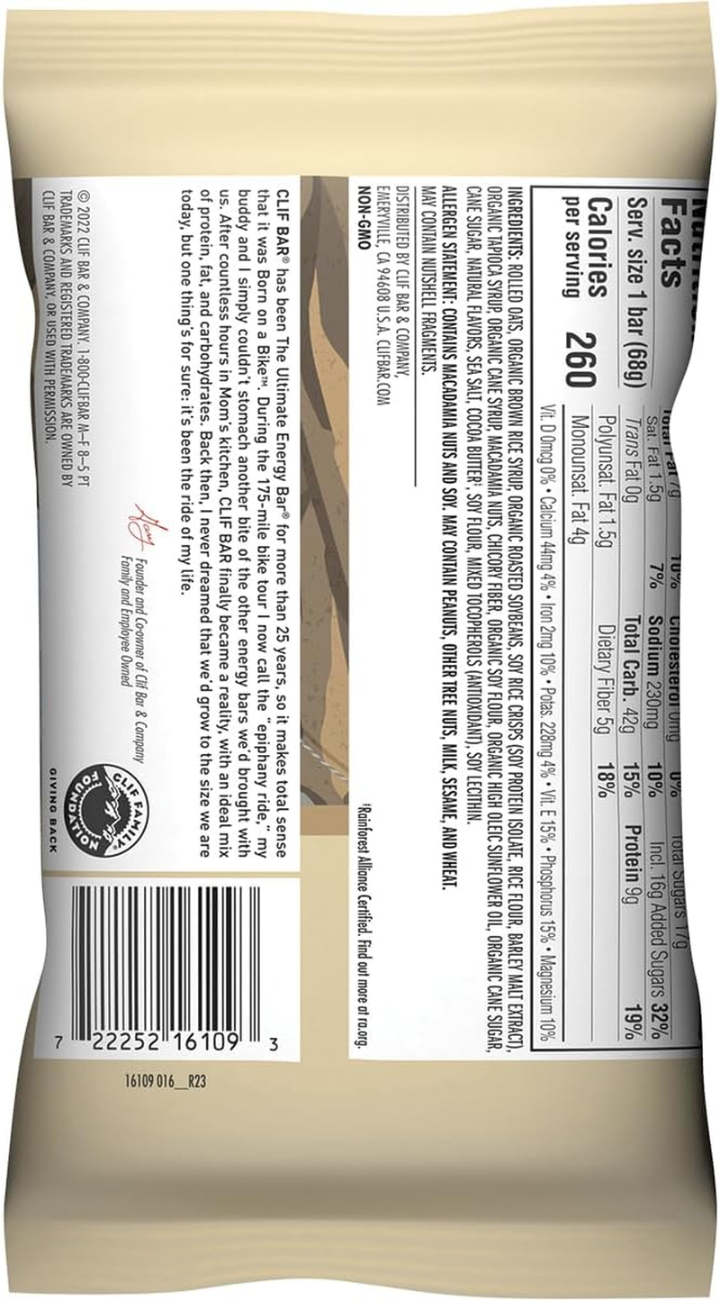 CLIF BAR - White Chocolate Macadamia Nut Flavour - Made with Organic Oats - Non-Gmo - Plant Based - Energy Bars - 68G. (12 Pack) image number 3