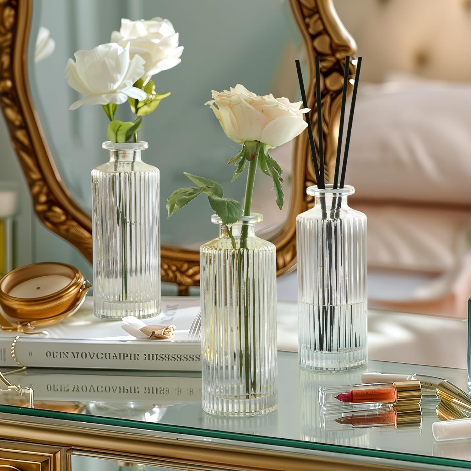 Glass Bud Vase Set of 12 Clear Glass Vases for Wedding Table Decorations (Stripe)