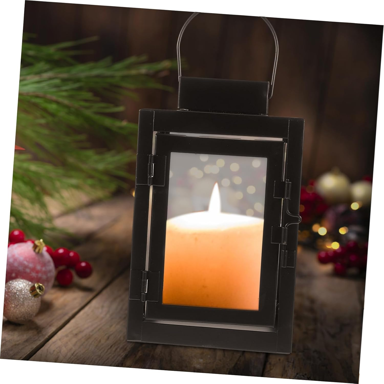 HOLIDYOYO Black Square Candle Lanterns Vintage Metal Hanging Lanterns Retro Paint for Patio Wedding Party Desktop Decor 10 * 16.5Cm