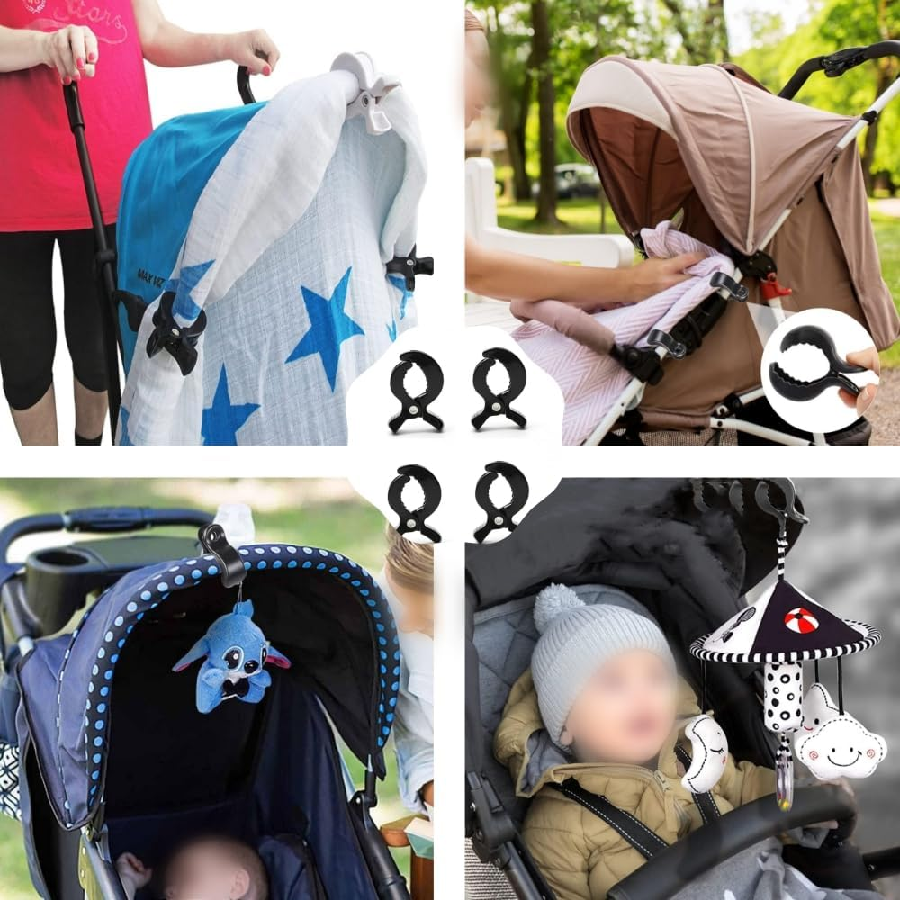 Changyeah Stroller Pegs Clips,6 PCS Universal Buggy Pram Pegs to Hooks Muslin and Toys Sun Shade to Canopy for Blanket Clamp, Stroller Pegs to Hook Muslin Sun Shade to Canopy(Black) image number 2