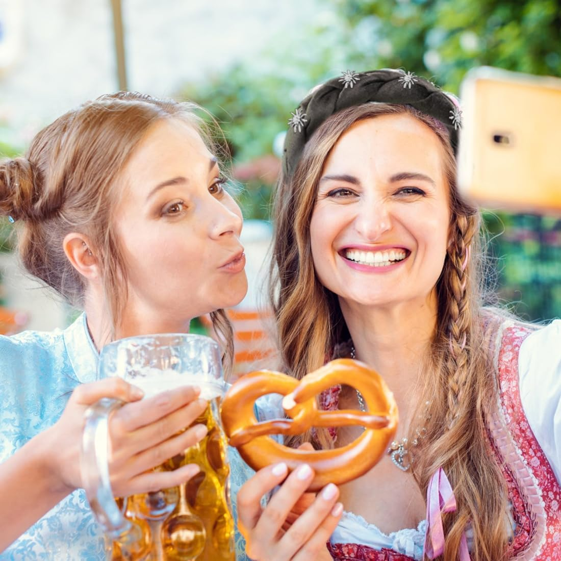 OUDQFCJ Braided Velvet Headband Green for Dirndl Costumes Hair Accessories with Edelweiss for Women Girls Oktoberfest Wiesn Headpiece