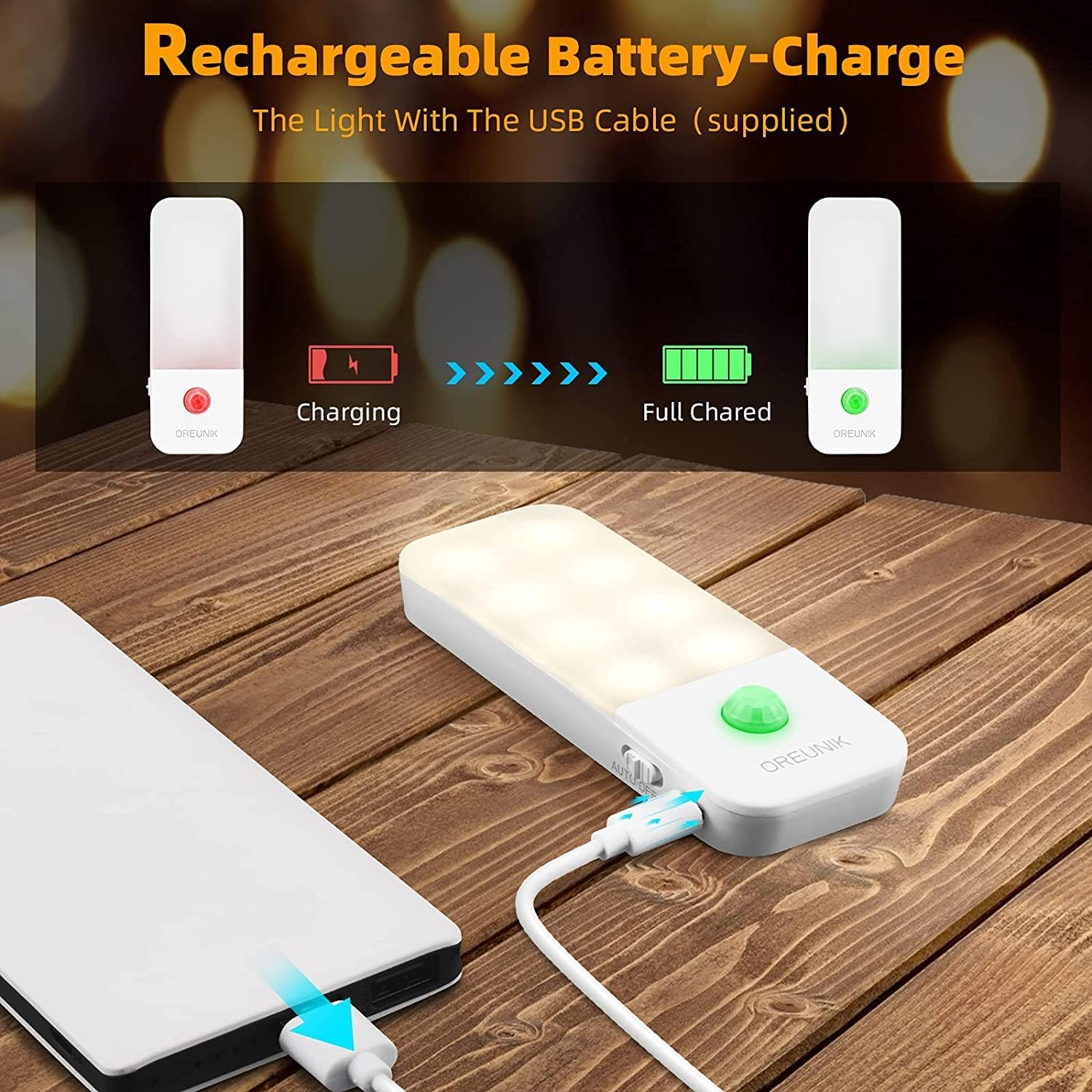 <2 Pack>Motion Sensor Light Indoor,Mini Rechargeable Night Light,Dusk to down Sensor Cupboard Lights with Removable Magnetic Strip Closet Lights for Wardrobe,Bedroom,Stairs,Hallway [Energy Save] image number 4