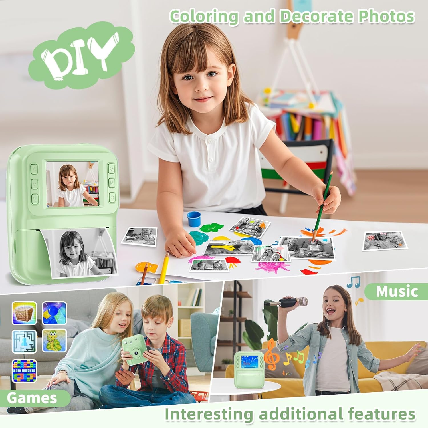 MINIBEAR Kids Camera Instant Print, Instant Print Camera for Kids Digital Camera Toddler Toys Christmas Birthday Gifts for 3 4 5 6 7 8 9 10 Year Old Boys Girls Video Camera with Print Paper image number 1