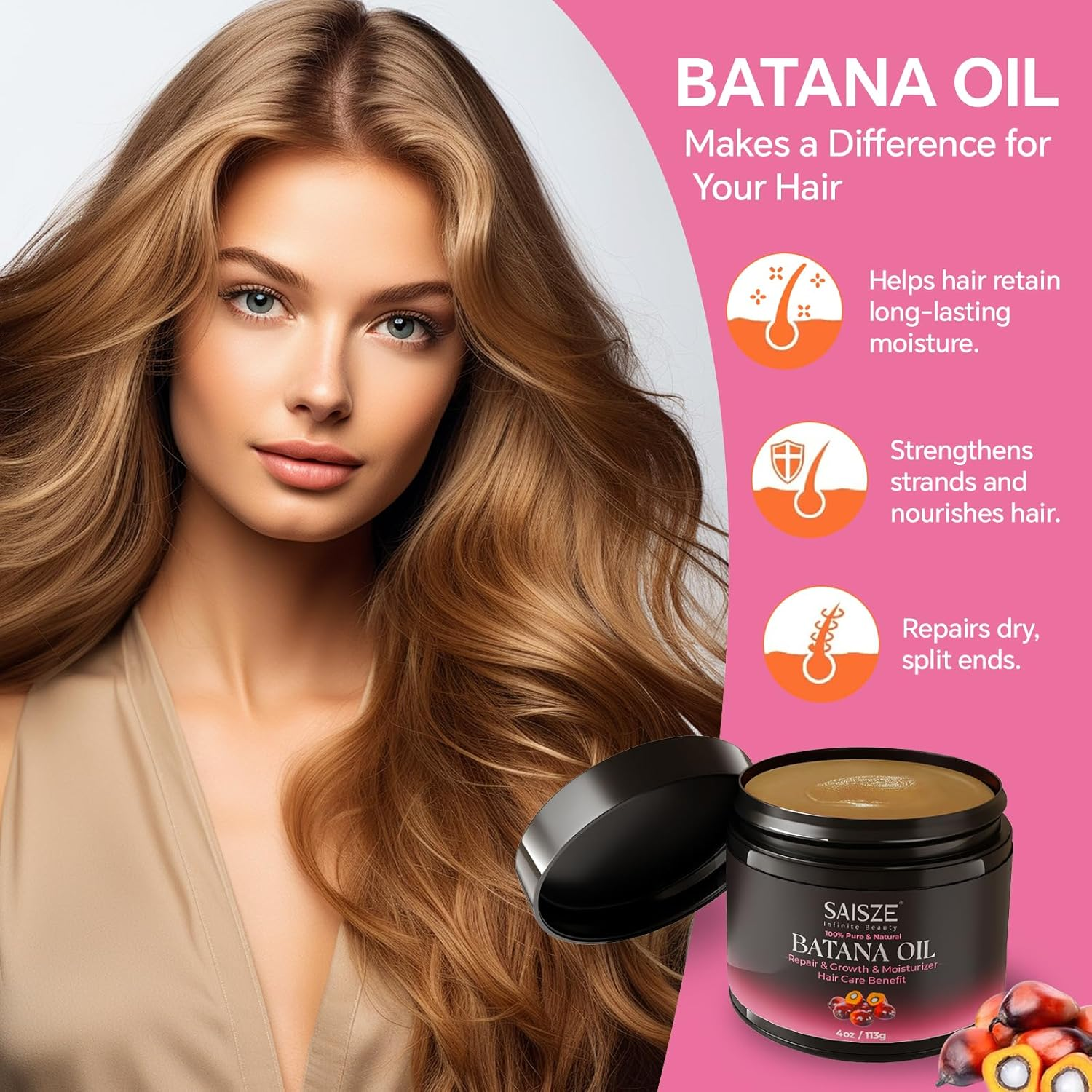 SAISZE Batana Oil for Hair Care, 100% Raw Hair Oil for All Hair Tpyes, Dr Sebi Batana Oil from Honduras, Moisturizer, Smoothing, and Enhancing Thickness for Women and Men, 4Oz image number 5