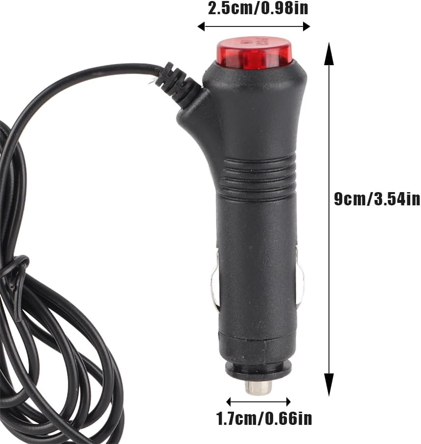 12V Car Cigarette Lighter Plug, Universal Cigarette Lighter Power Cable Adapter with LED Switch Button Male Plug Extension Cord Outlet Extender Connector Supply for Inverter Motorbike Motorcycle