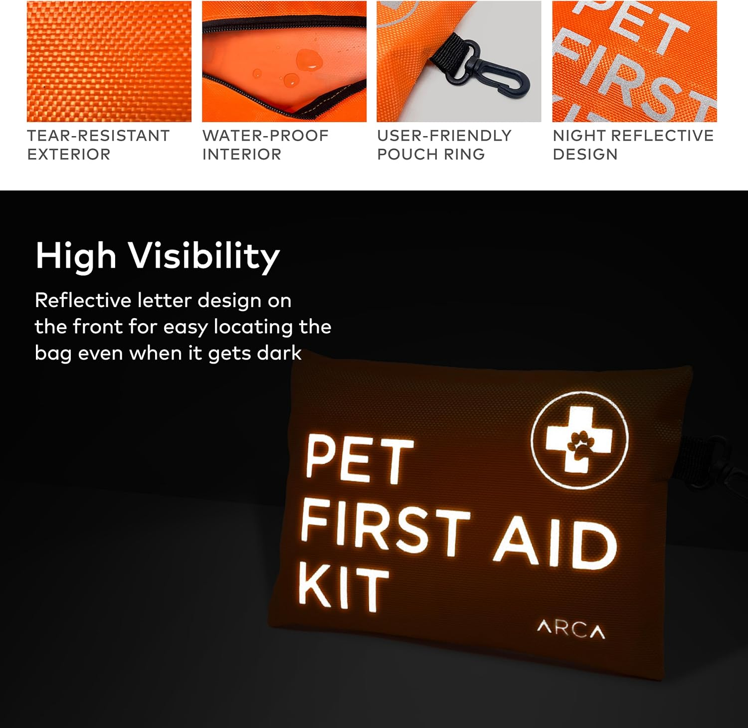 Dog First Aid Kit - Pet Emergency Kit Dog Travel Kit for - Water Resistant High Visibility Reflective First Aid Pouch Dog Camping Essentials for Pets for Hiking, Backpacking, Sports, Hunting image number 4