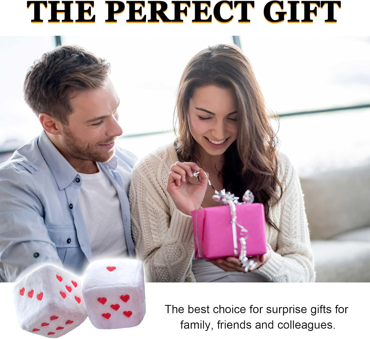 Ziciner Pair Fuzzy Plush Dice for Car Mirror, 3'' Retro Square Dice with Heart-Shape, Universal Auto Rearview Mirror Hanging Ornament Decoration, Vehicle Interior Accessories for Women (White) image number 1