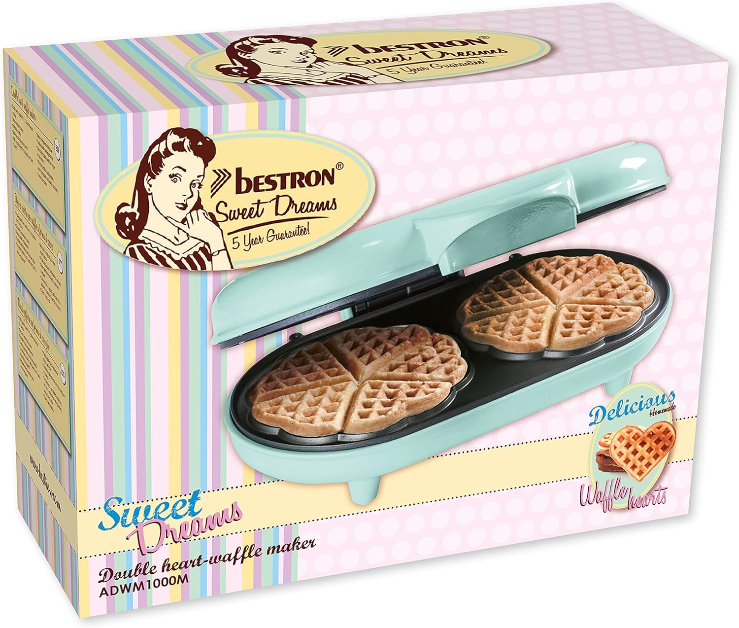 Bestron Double Waffle Iron for Classic Heart Waffles, Heart Waffle Iron with Baking Light and Non-Stick Coating, Ideal for Children'S Birthdays, Easter and Christmas, Colour: Mint image number 6