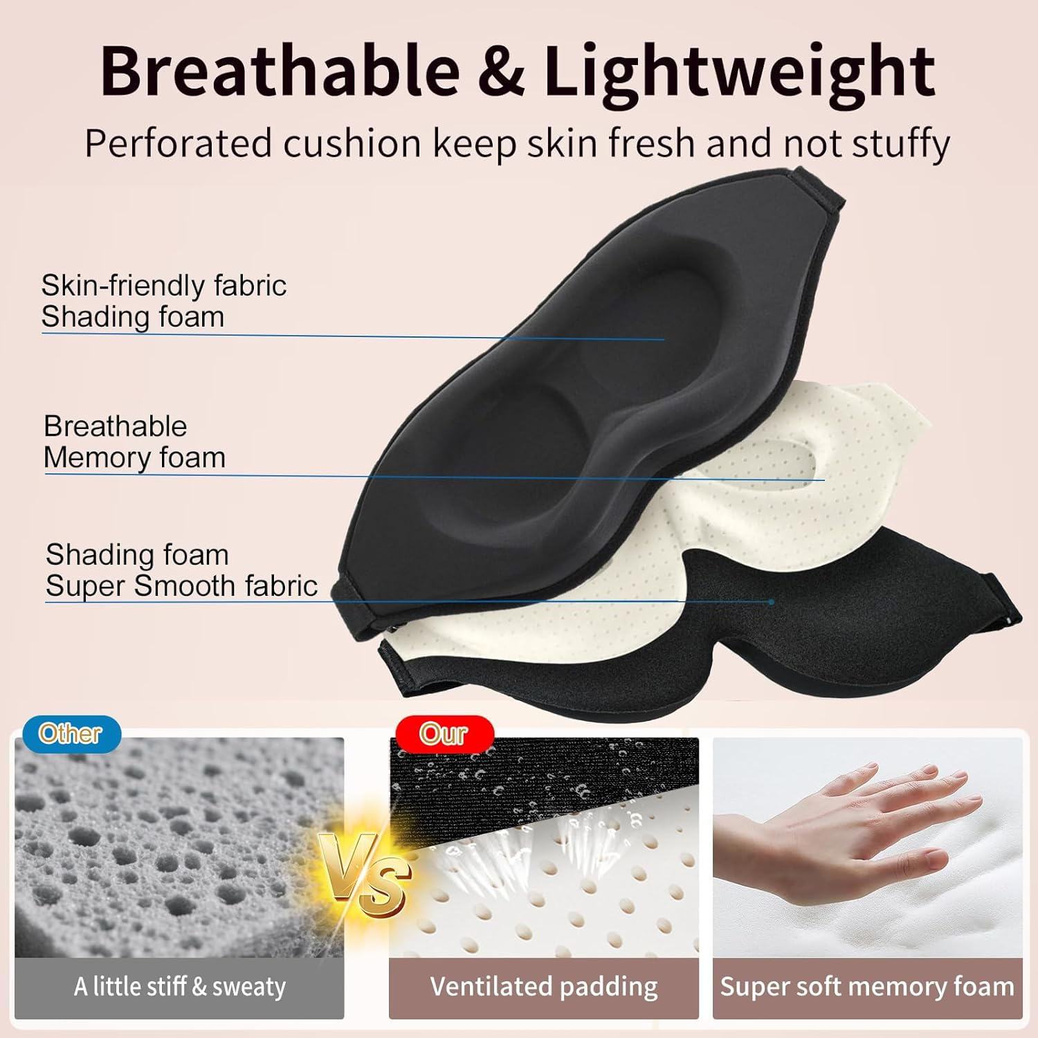 Sleep Mask for Side Sleeper Women Men - Pylzodsi Soft Breathable 3D Contoured Cup Blackout Eye Mask for Sleeping, Sleep Eye Mask with Adjustable Elastic Strap for Flight Travel Nap image number 3