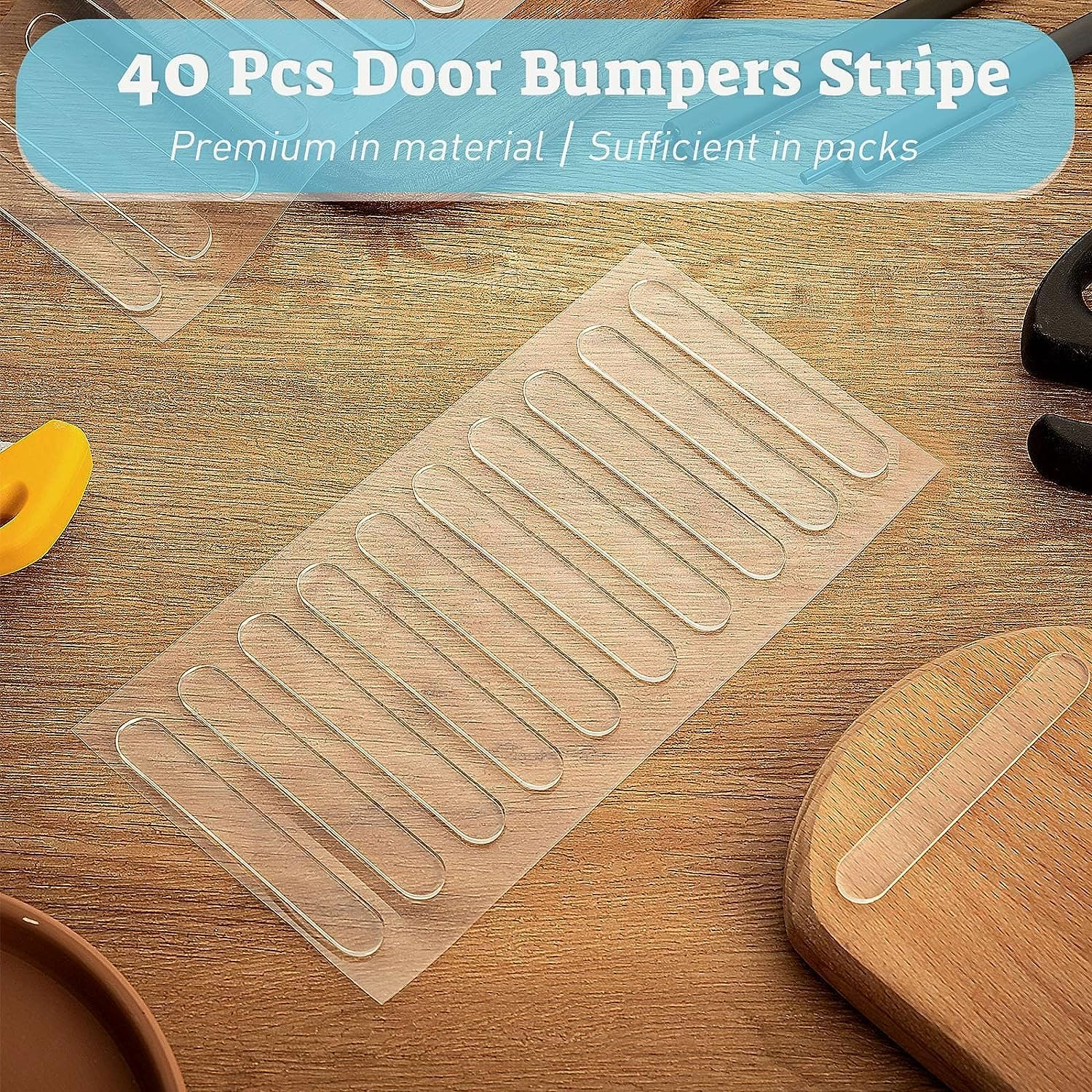Cabinet Door Bumper, 40Pcs Clear Cabinet Bumpers Clear Self Adhesive Rubber Bumpers Stripes Transparent Bumpers for Cabinets Bumper Pads for Sound Dampening Buffer Pads, 2.8 * 0.45 * 0.1Inch (L*W*T) image number 3