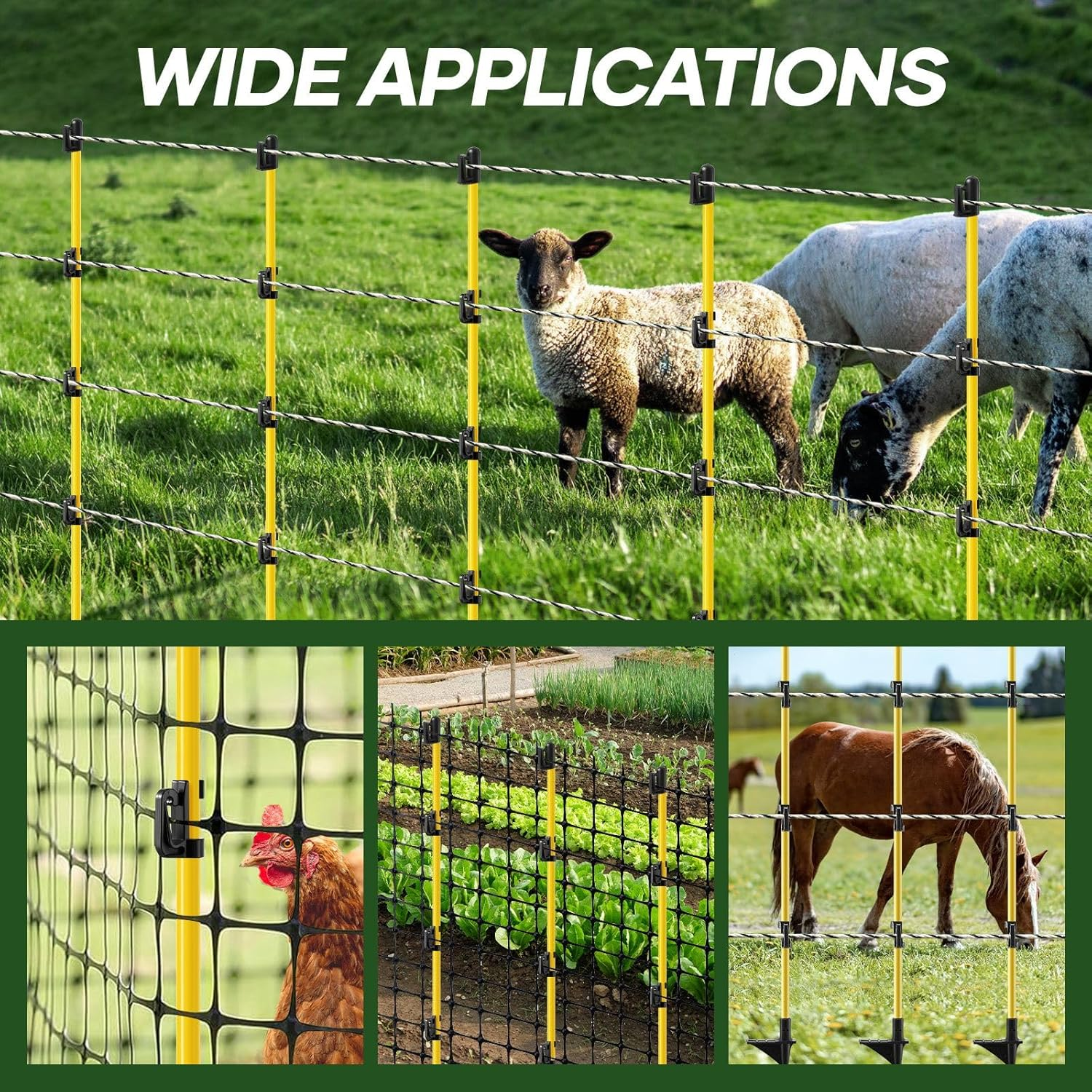 OGL 20Pcs Electric Fence Post Tread Step in Wire Garden Farm Livestock Cattle Sheep Insulators Poles Pigtail Fibreglass Adjustable Graze Fencing Temporary image number 6