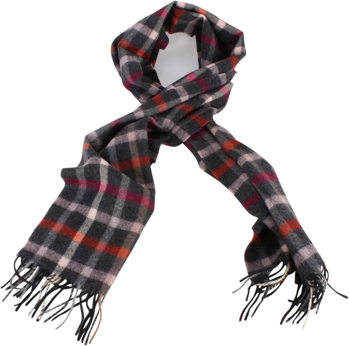 Bassin and Brown Mens Parker Check Wool Scarf - Charcoal/Pink/Red