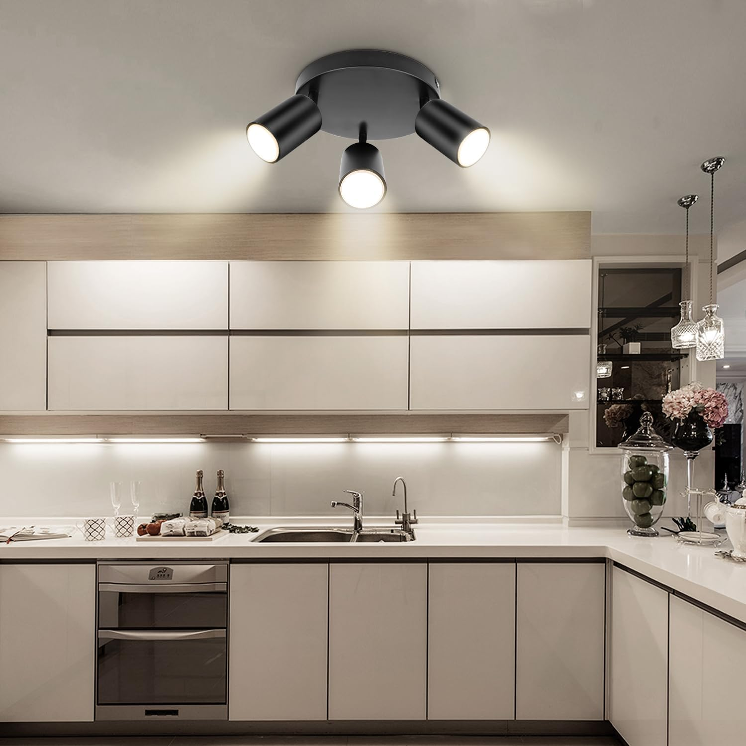 Dehobo LED Ceiling Spotlight 3 Bulbs round Black 350&deg; - Spotlight Light GU10 Swivelling - Ceiling Light Spotlights LED Vintage Ceiling Spotlight for Living Room Bedroom Kitchen - No GU10 Bulb image number 5