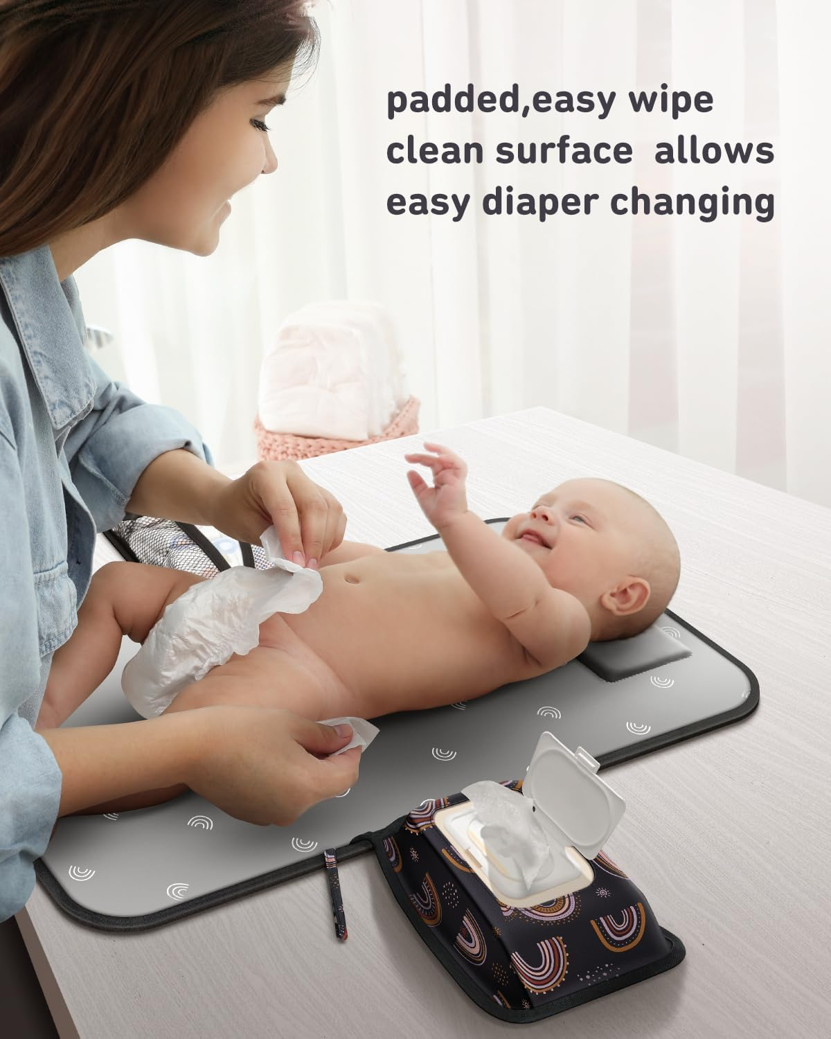 ZONEY Baby Changing Mat, Multipurpose Waterproof Wipeable Diaper Pad, Portable Diaper Changing Pad, Foldable Baby Changing Pads for Bed Protection, Travel Diaper Change Mat for Baby, Newborn Essentials image number 2