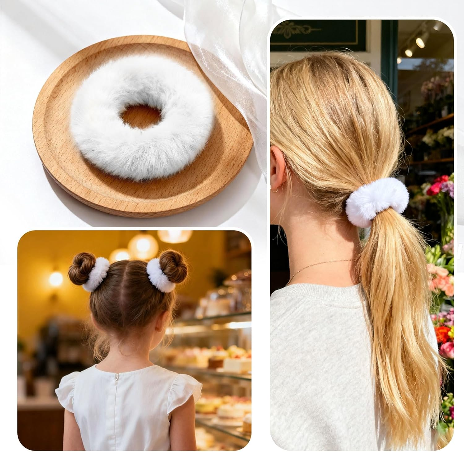 Plush Scrunchie Hair Scrunchie, 2 Pieces Plush Hair Bands, Women'S Pom Pom Headbands, Fluffy Hair Bobbles for Women and Girls image number 4