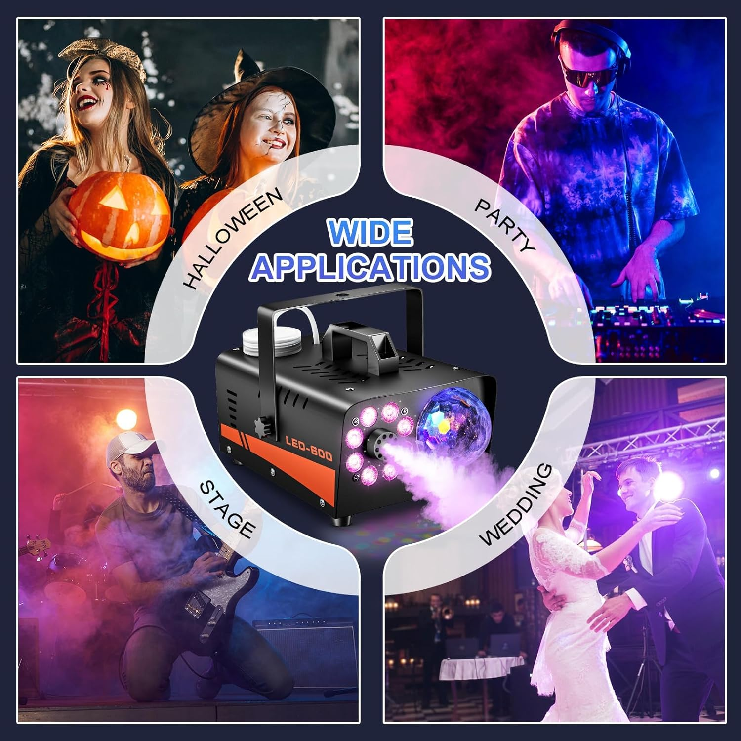 Smoke Machine, Fog Machine with Disco Ball Lights, 600W and 3000CFM with 13 Colorful LED Lights Effect, Wireless Remote Control, Suitable for Parties, Wedding, Halloween, and DJ Stage, Indoor image number 5