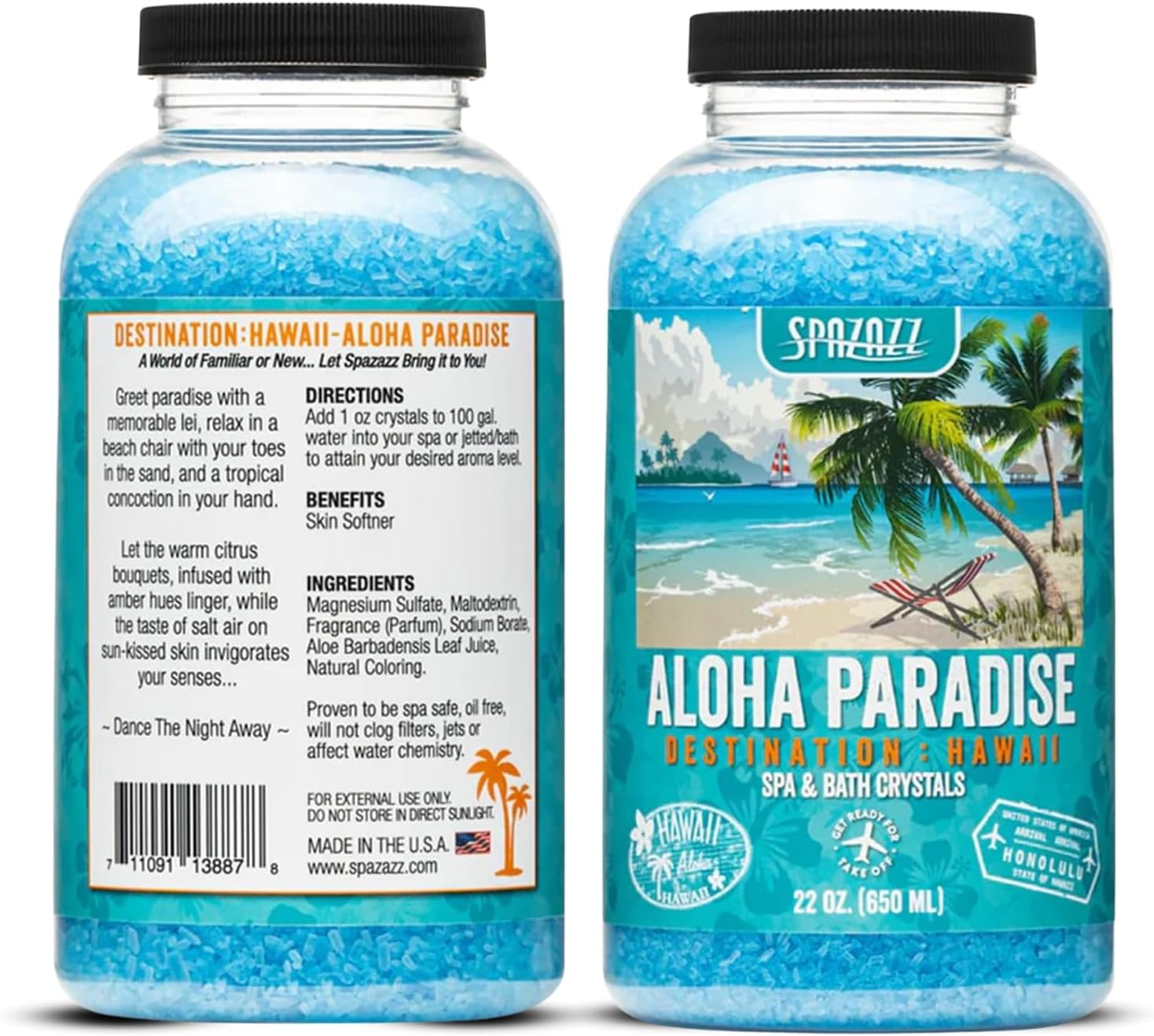 Spazazz SZCH SPZ-303 Hawaii Aloha Paradise Destination Crystals Container, 22 Oz. Aromatherapy, Blue image number 1