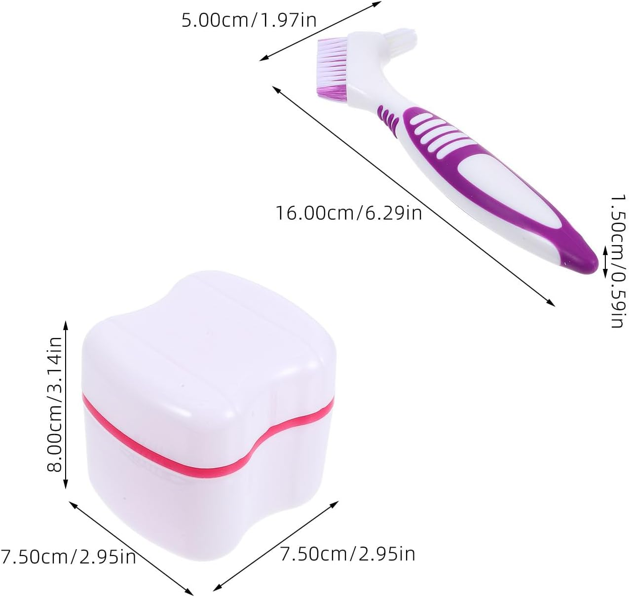 Retainer Storage Box with Denture Cleaning Brush, Portable Retainer Cleaning Kit Integrated Toothbrush Travel-Friendly Bath Cup for False Teeth Care and Storage