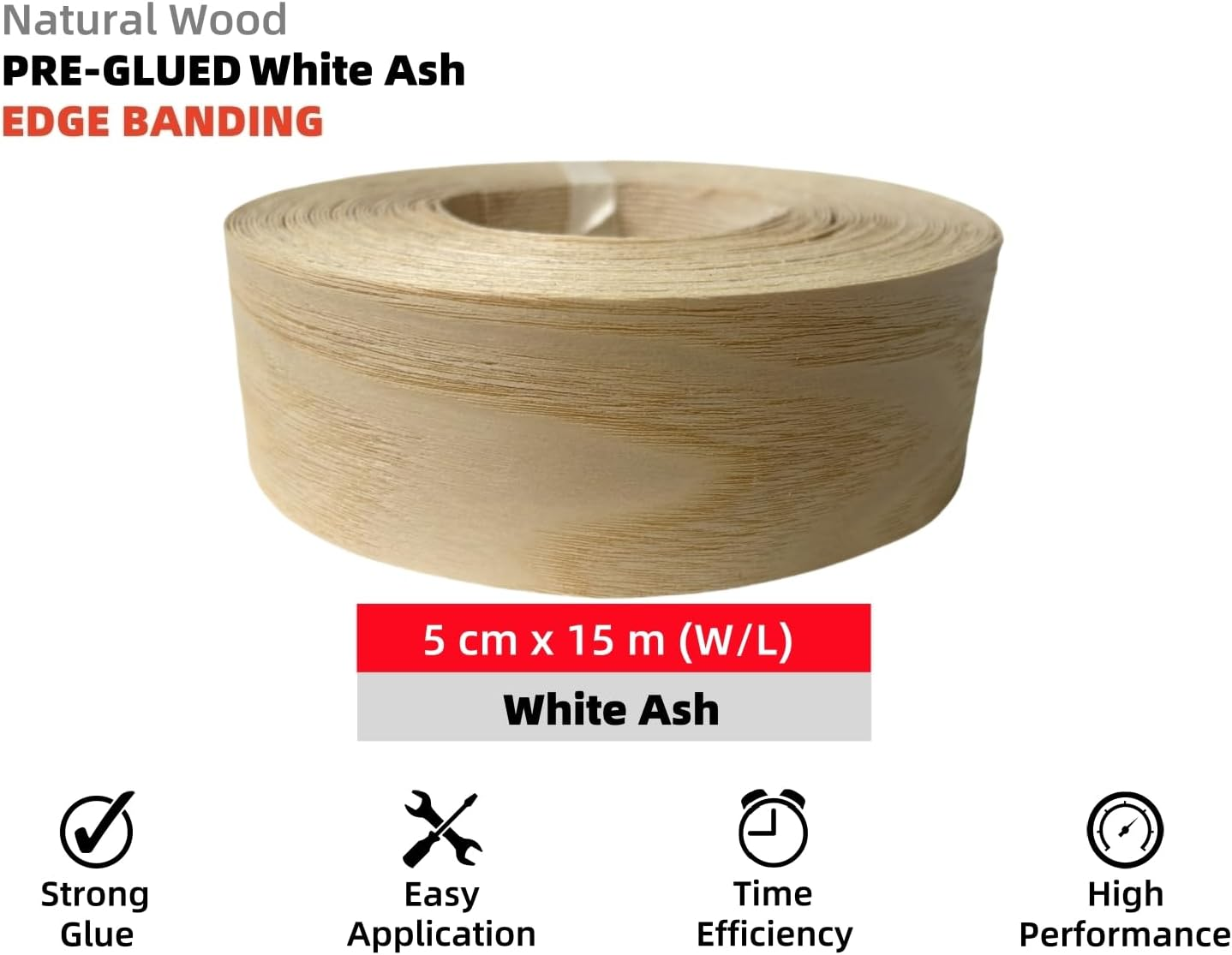 Preglued American White Ash Wood Veneer Edging, Plywood Edge Banding, Flexible Wood Tape, Iron on Easy Application Veneer Edging with Hot Melt Adhesive Back (5Cmx15M) image number 3