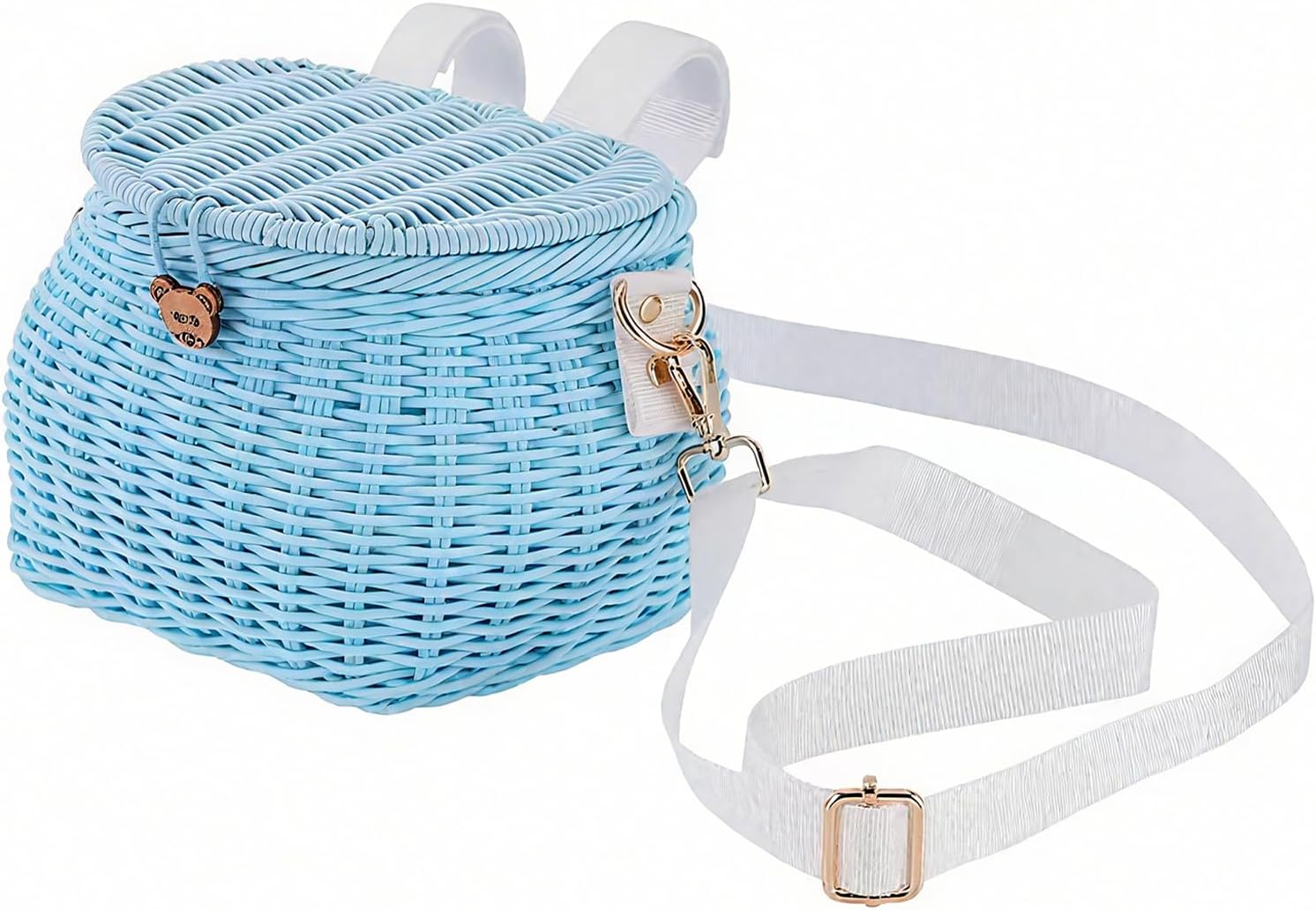 Kids Bike Basket Set, Bike Scooter Tricycle Basket, Children Cycling Basket, Children Bike Basket Handwoven Backpack with Lid Shoulder Strap, Rattan Basket, Front Handlebar Basket image number 1