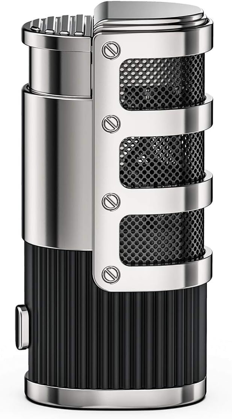 Triple Jet Flame Lighter Windproof Butane Turbo Torch Gas Lighter Refillable with Punch Cutter and Gift Box (Sold without Gas) image number 1