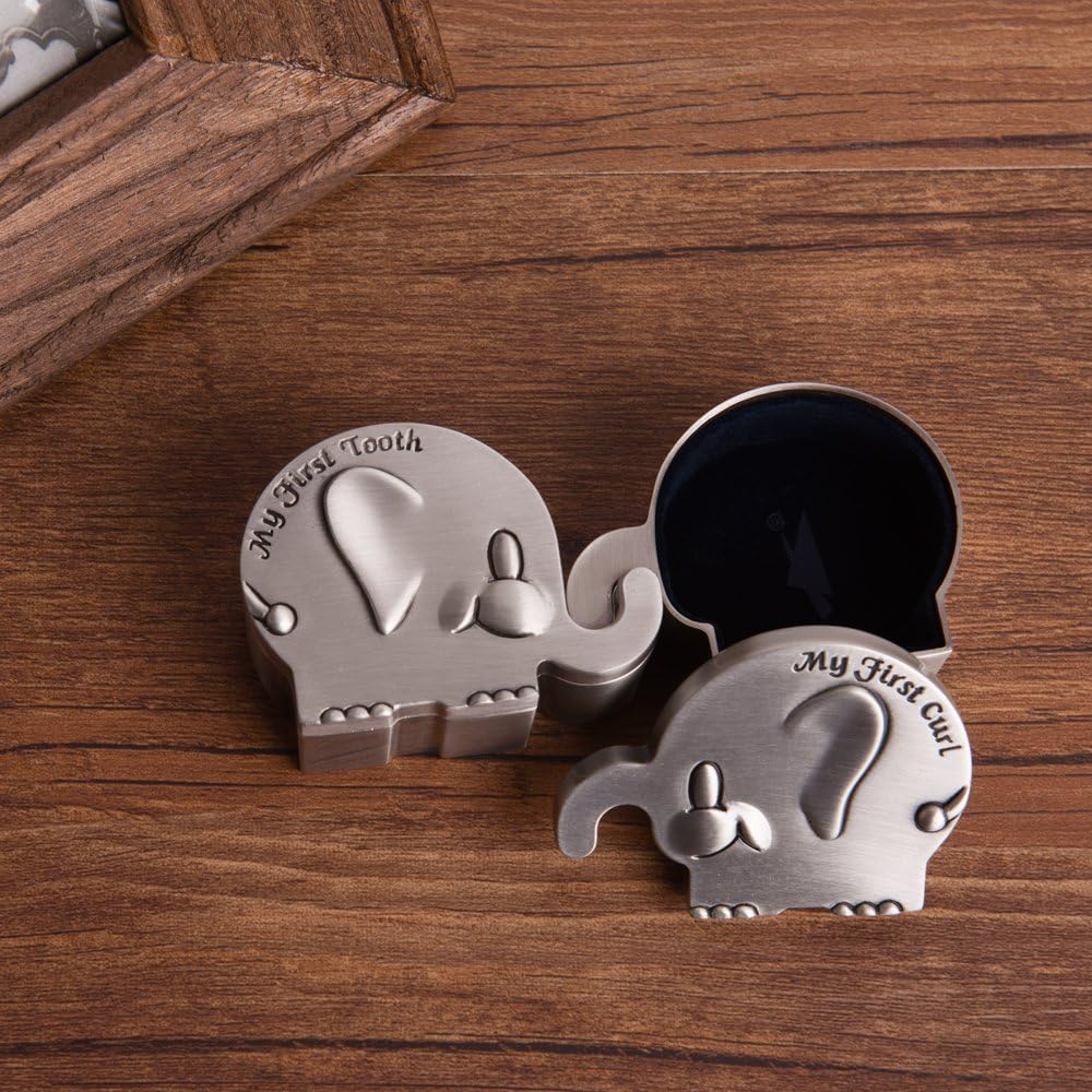 Feyarl First Curl and First Tooth Keepsake Box for Kids Metallic Engraved Elephant Shape (2.4 X 1.6 X 1.2 Inches) image number 4