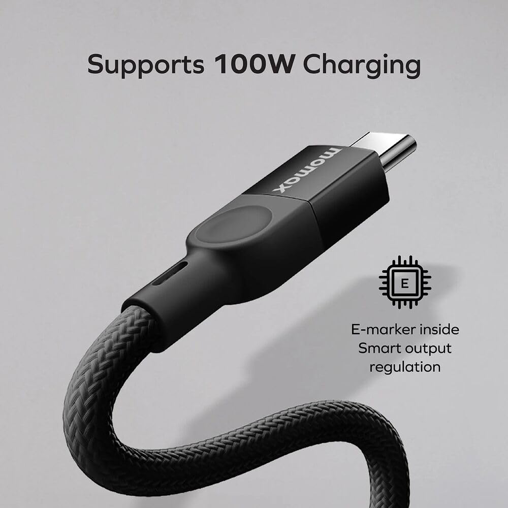 Momax Mag Link 100W USB-C Cable - 1M - Black PD Fast Charging - Magnetic - Durable Triple Braided Nylon - Supports Iphone / / Google/Oppo/Oneplus [DC35D] image number 3