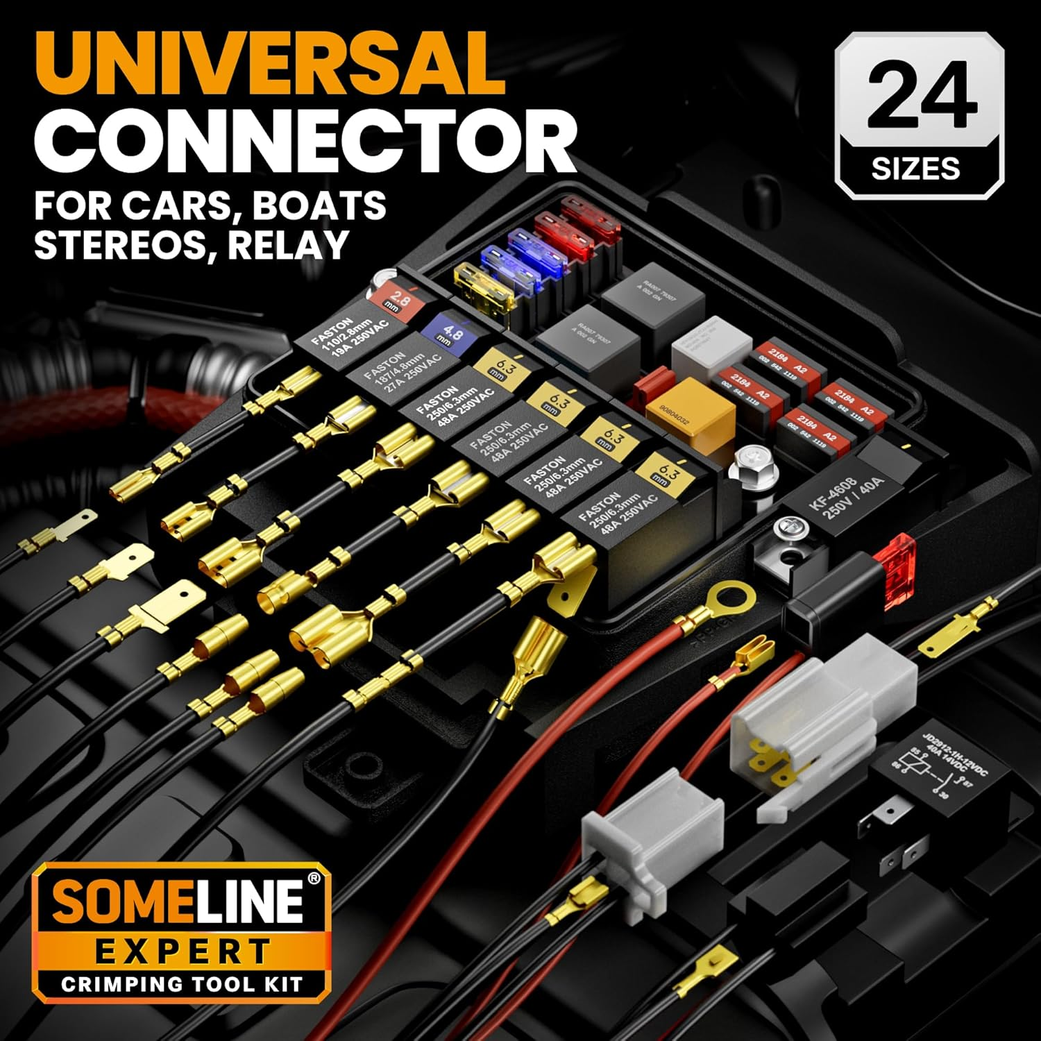 SOMELINE Spade Connector Crimping Tool Kit 24&ndash;14 AWG, 21 Types 2.8/3.9/4.8/6.3 Mm Male & Female Quick Disconnect Non-Insulated Spade Connectors &ndash; Open Barrel Crimping Tool &ndash; Wire Connector Kit image number 4