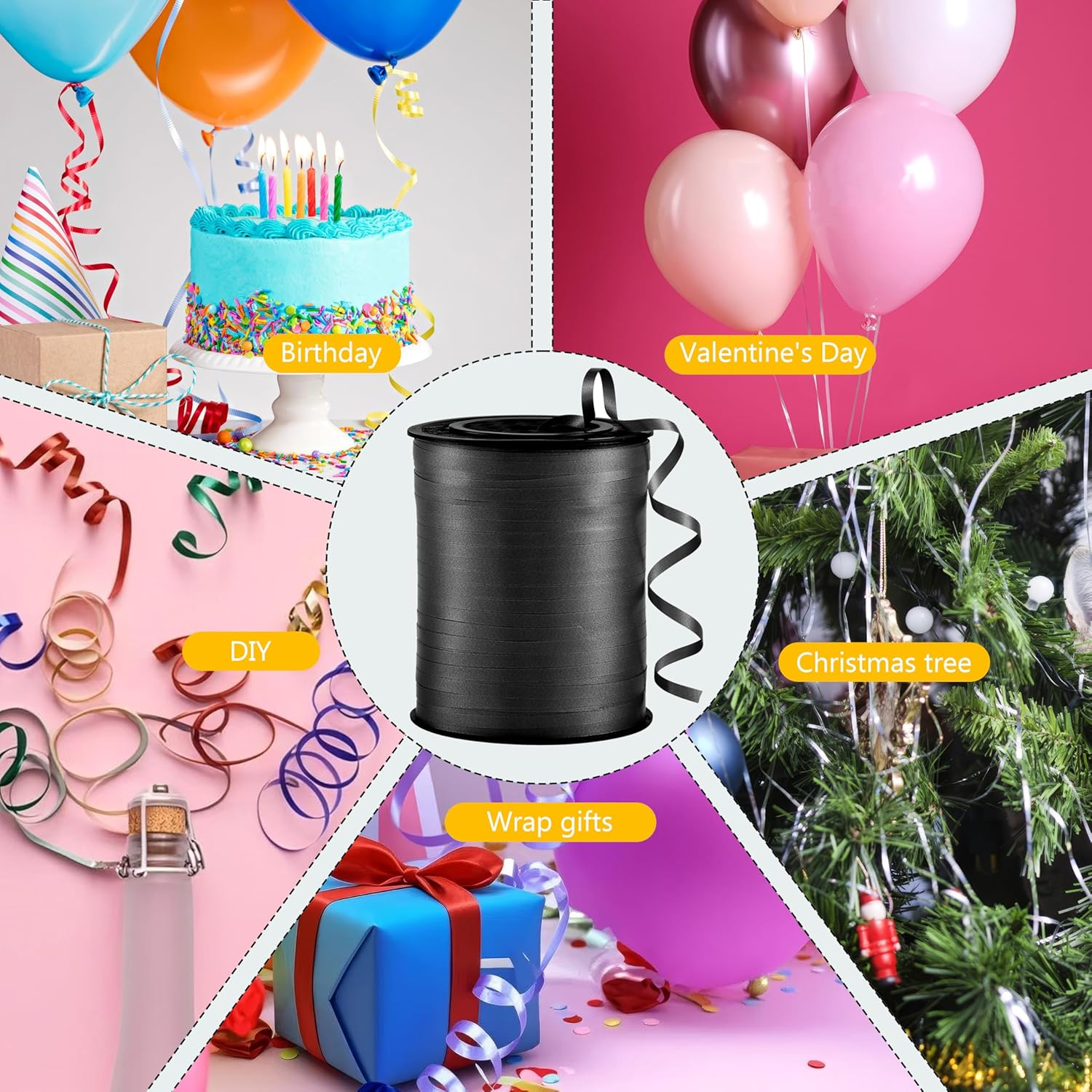 Black Curling Ribbon 3/16" Wide &times; 500 Yards Ribbon for Gift Wrapping Balloon String Birthday Party Decoration Ribbons for Festive Crafts Wedding Decoration - Black image number 6