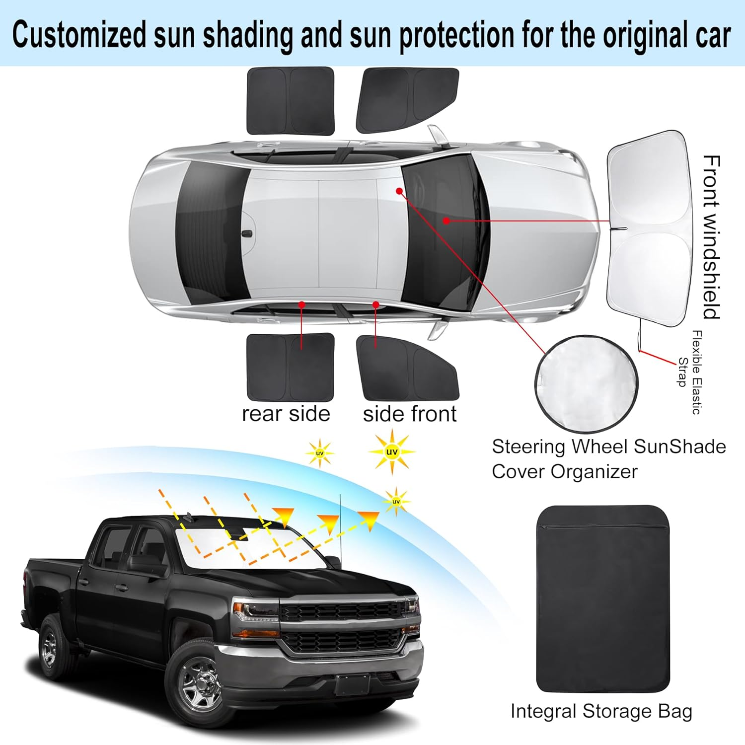 TINGLU Window Shades for Chevrolet/Chevy Silverado 2014-2019 Accessories Full Windows Windshield Sun Shade Sun UV Rays Privacy Protection for Camping 5PCS image number 1