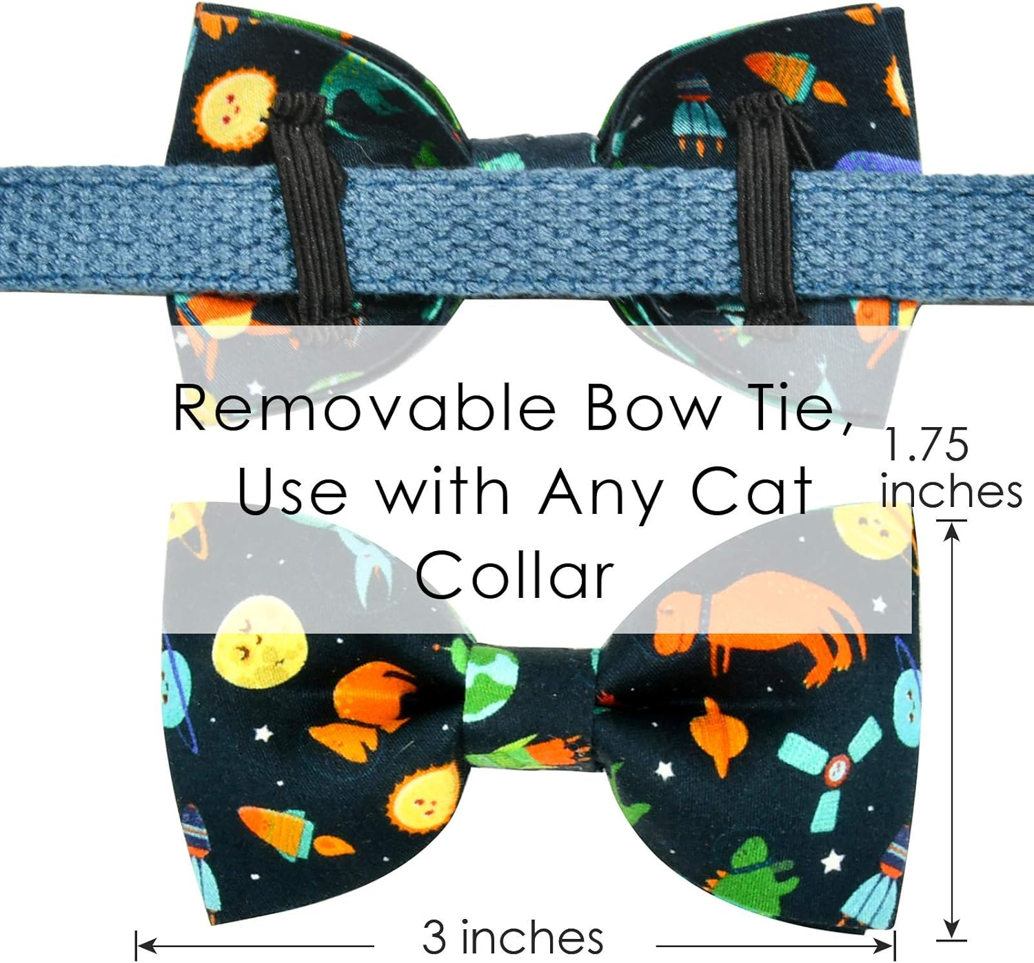 Space Dinosaur Cat Bow Tie Collar Breakaway with Bell, Safety Plastic Buckle Collar for Cats image number 1