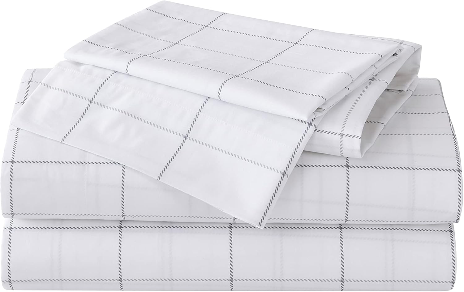 Eddie Bauer Sheets Cotton Percale Bedding Set, Crisp & Cool, Stylish Home Decor, King, Lakehouse Plaid Grey/White