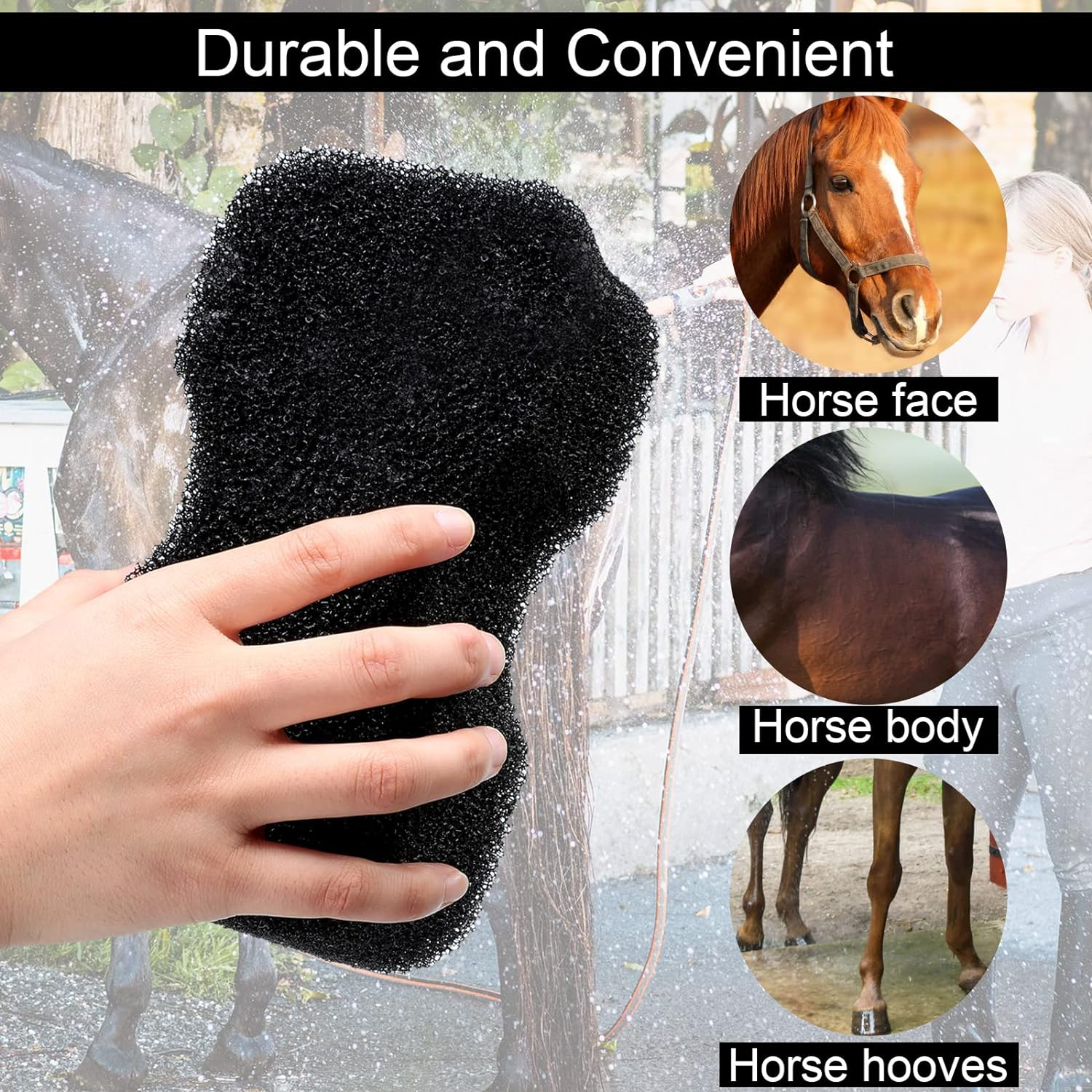 Eaasty 3 Pcs Horse Groomer Sponge Scrubber Massager Horse Grooming Brush Kit Supplies Large Soft Care for Cleaning Washing Bathing, Black, 4.33 X 7.87 X 2.56 Inch image number 4