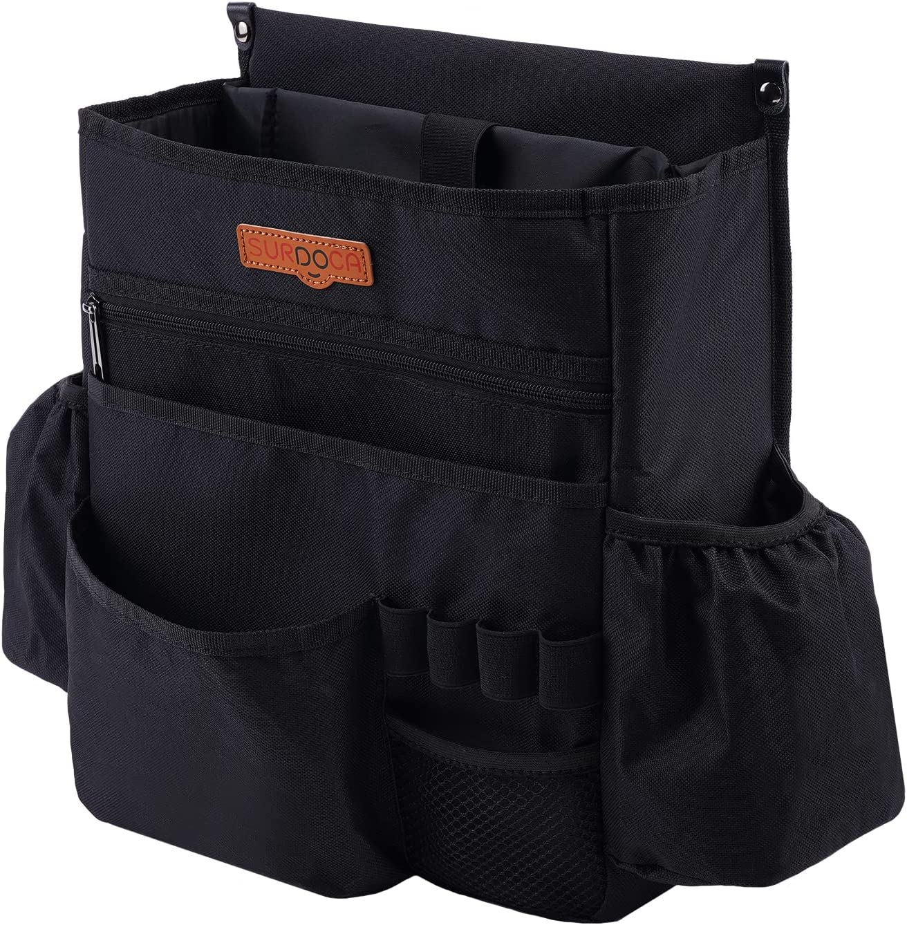 SURDOCA Car Front Seat Organizer, Car Seat File Organizer with Laptop Storage Stabilizing Side Straps Soft Adjustable Shoulder Strap, Office Passenger Seat Organizer Bag, Black