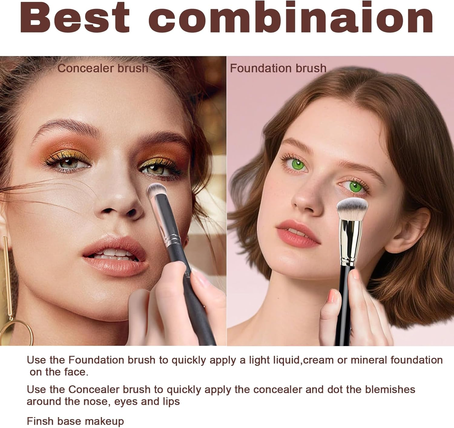 Foundation Brush and Concealer Brush Set for Flawless Makeup Application Perfect for Any Look, Premium Contour Makeup Brush Ideal for Blending Liquid, Buffing Cream, Sculpting & Applying Mineral Cosmetics (Black)