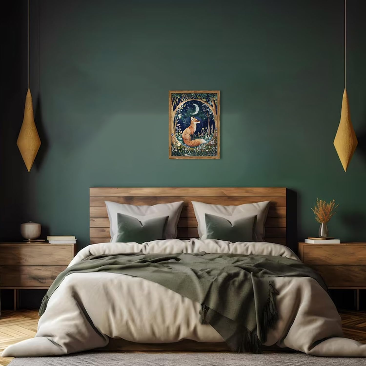 Framed 3D Textured Vintage Wall Art - Cottagecore Hand Drawn Sandstone Fox Paintings Wall Decor, Whimsical Forest Animal Floral Botanical Aesthetic for Bedroom Living Room Nursery 16X24 Inch image number 4