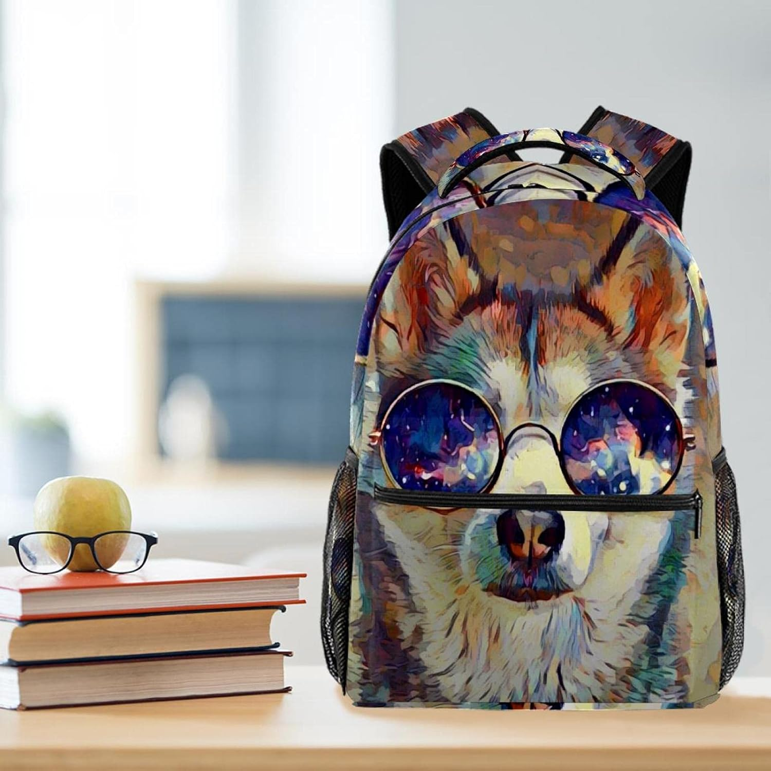 Funny Husky Dog with Sunglasses Backpack Students Shoulder Bags Travel Bag College School Tote Backpacks image number 2