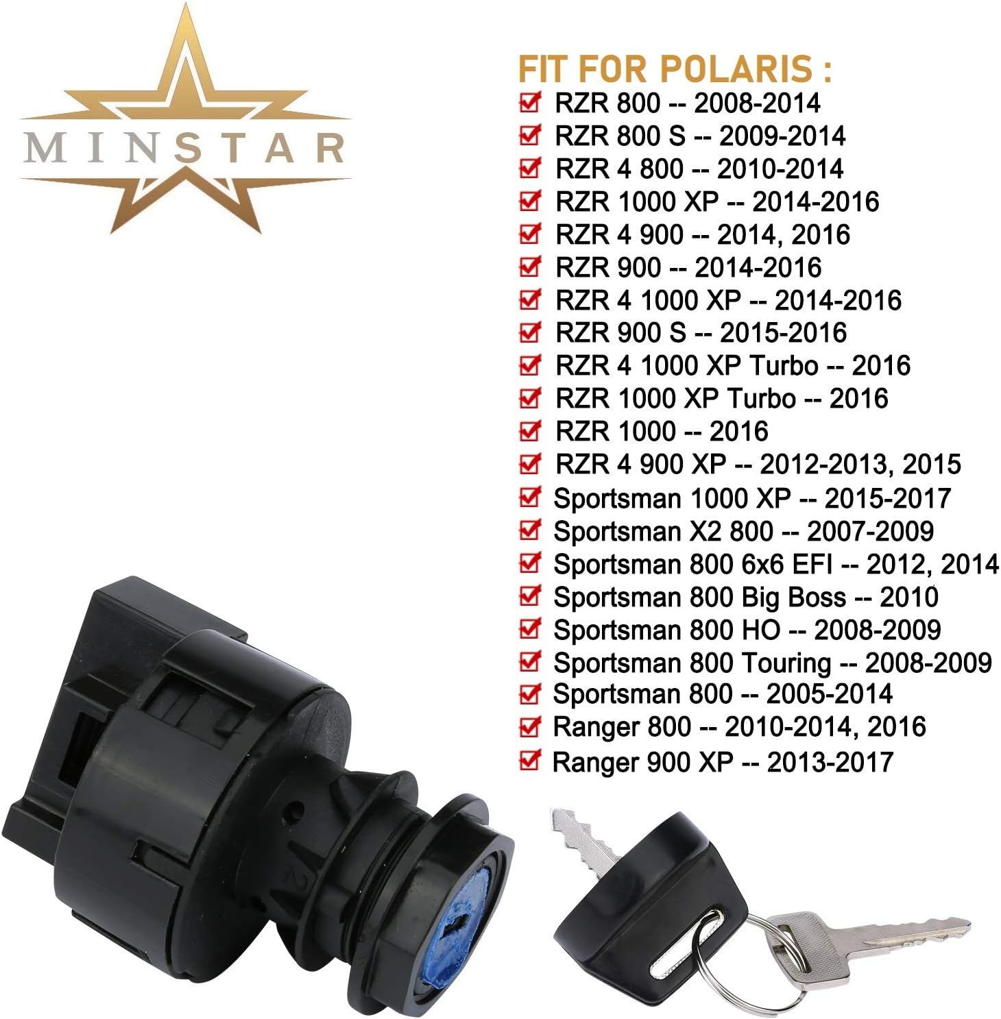 6 Pin 3 Position Ignition Key Switch for Polaris Sportsman 400 500 600 700 800,Ranger 500 700 900 1000, RZR 800 900 1000,Magnum 250. Replaces # 4011002,4012165,4011142,4012166