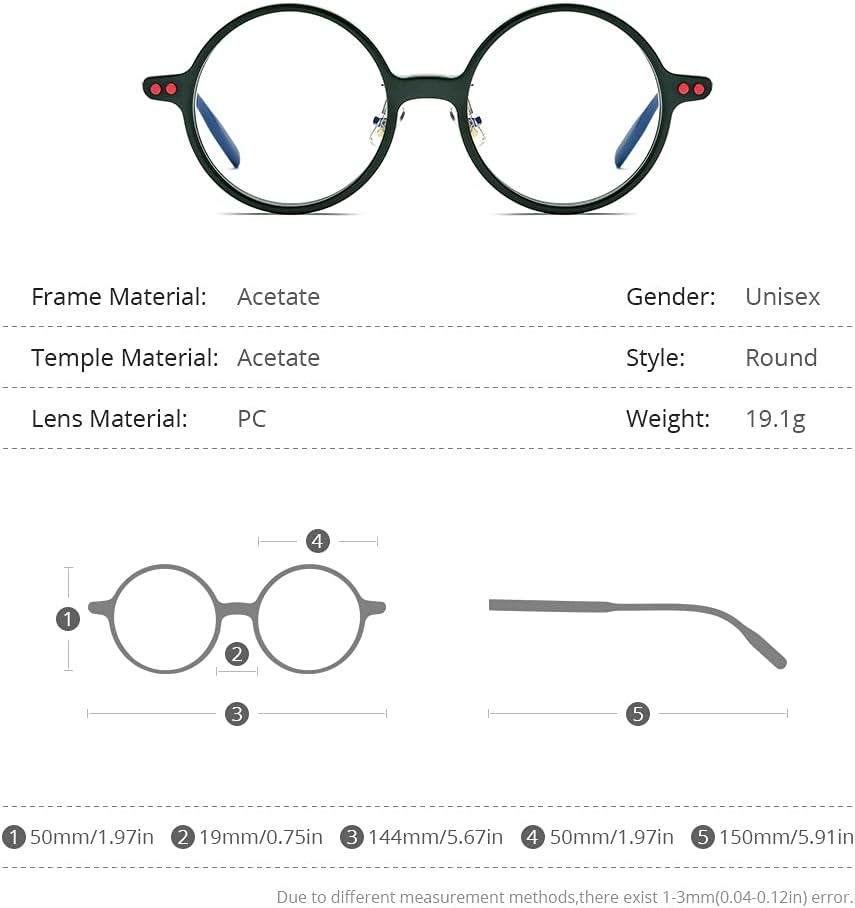 HEPIDEM Acetate Men Vintage round Optical Glasses Frame Spectacles Eyeglasses Zolman - 9169 Green Red image number 6